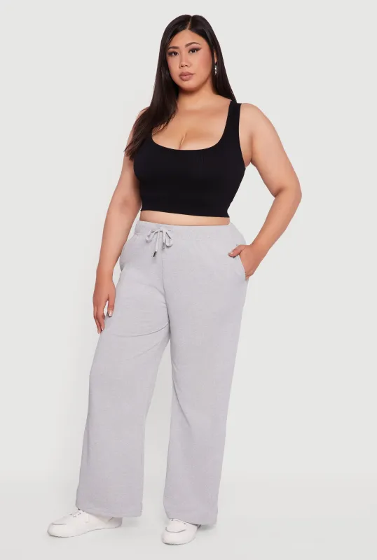 Plus Size High Waisted Fleece Wide Leg Sweatpants sold by Rainbow