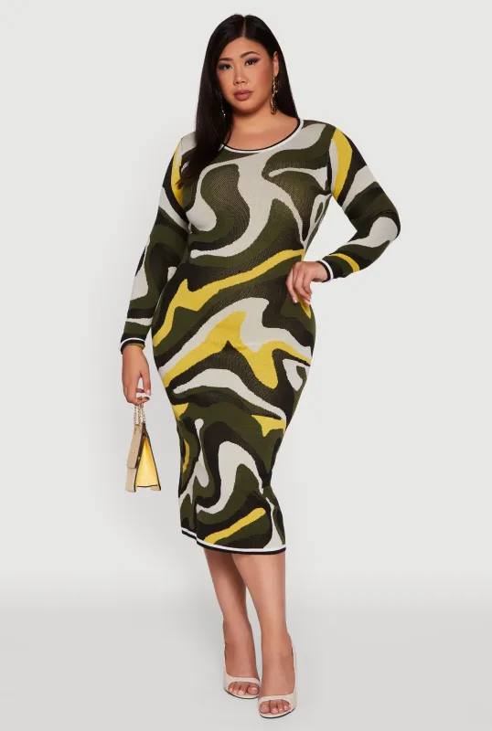 Plus Size Swirl Printed Pattern Sweater Dress sold by Rainbow