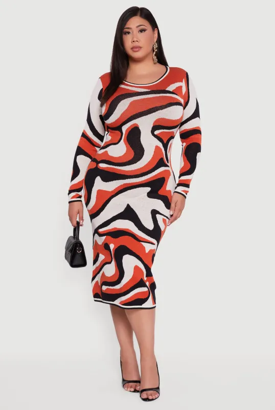Plus Size Swirl Printed Pattern Sweater Dress sold by Rainbow