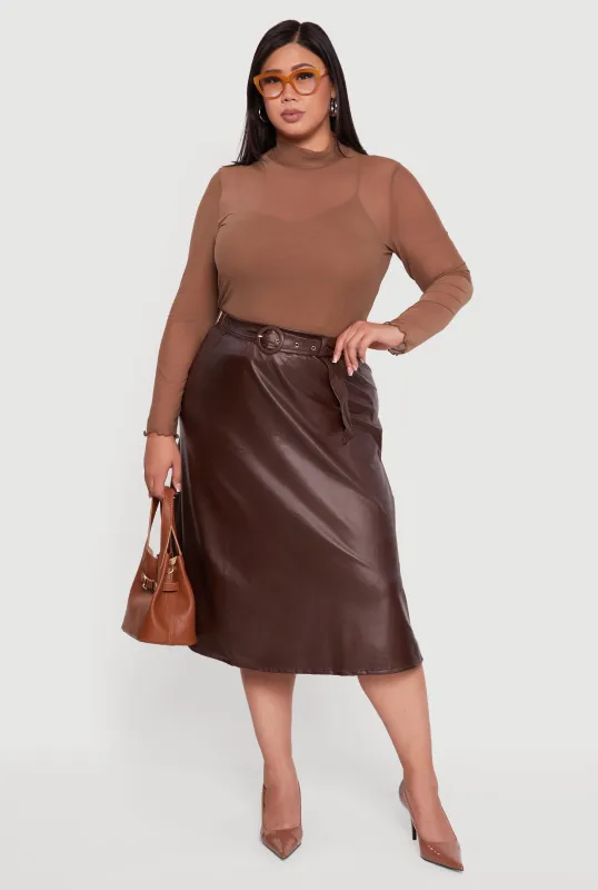 Plus Size High Waisted Faux Leather Circle Skirt with Belt sold by Rainbow