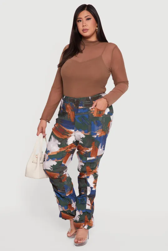 Plus Size Abstract Paint Print Stacked Pants sold by Rainbow