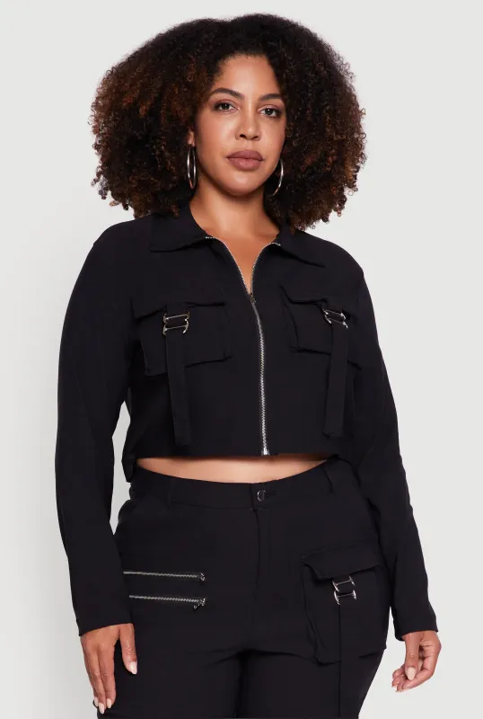 Plus Size Hyper Stretch Zip Front Cropped Jacket sold by Rainbow