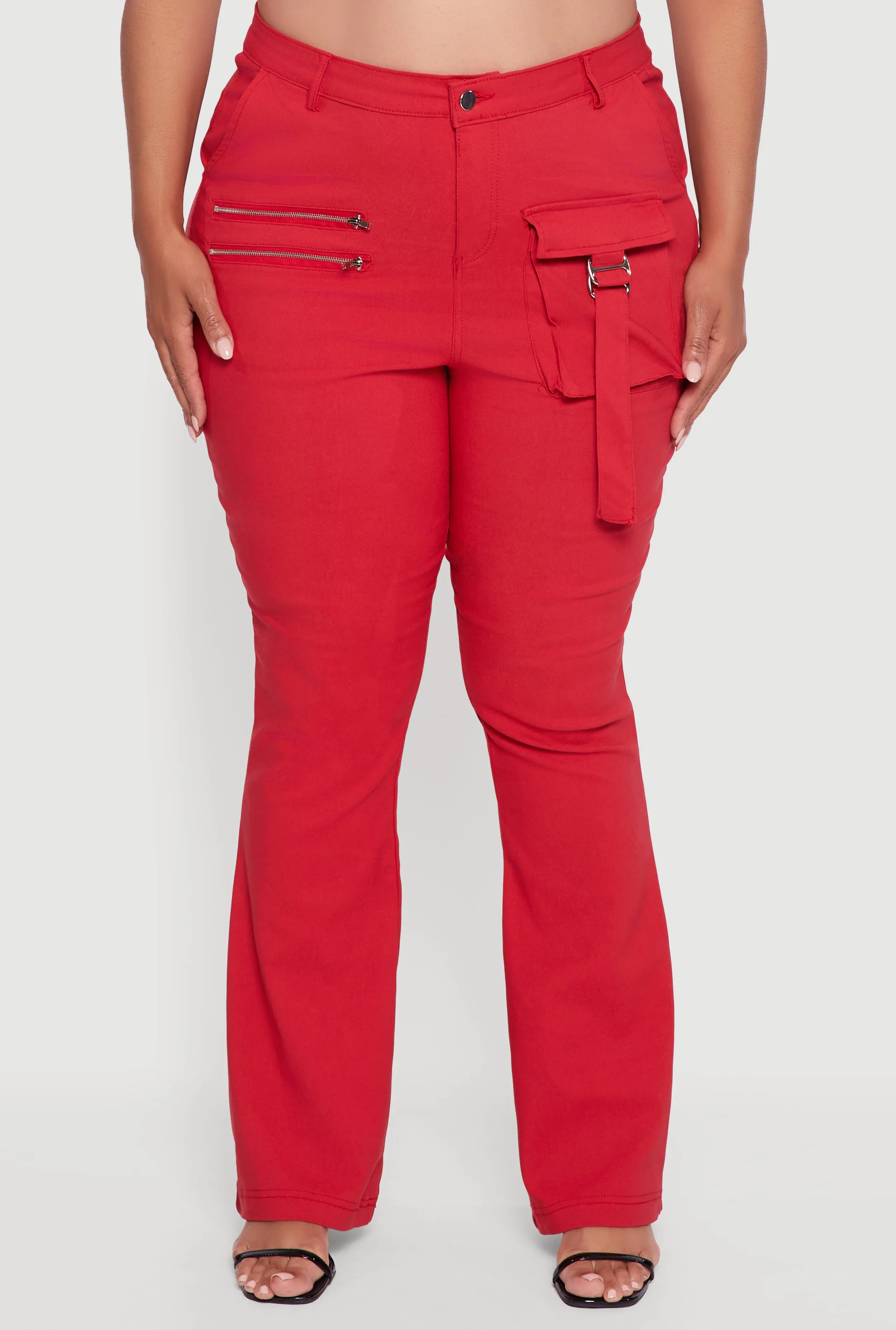 Plus Size Zip Detail Flare Leg Pants with Cargo Pocket sold by Rainbow product image thumbnail 3