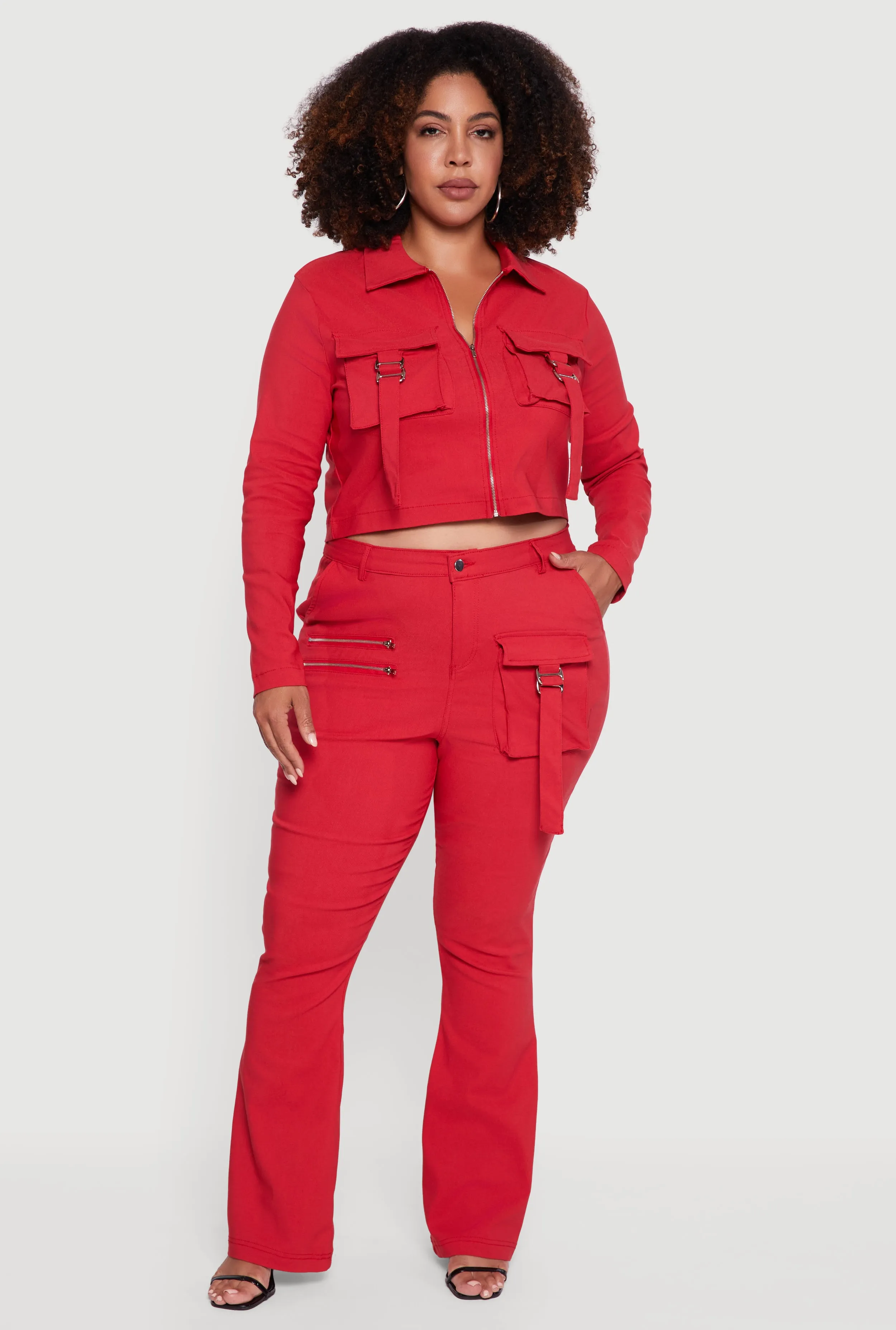 Plus Size Zip Detail Flare Leg Pants with Cargo Pocket sold by Rainbow