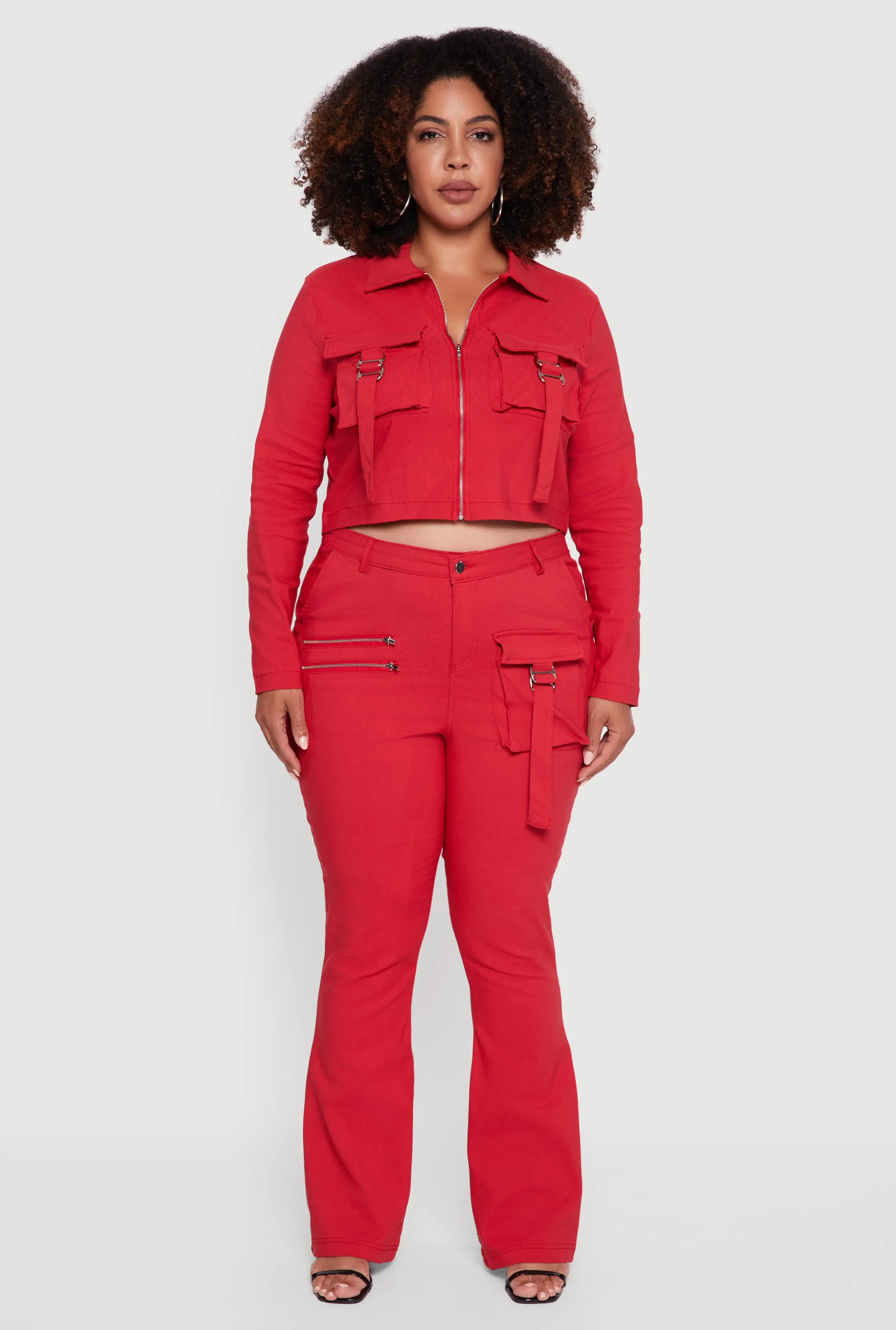 Plus Size Zip Detail Flare Leg Pants with Cargo Pocket sold by Rainbow product image thumbnail 2