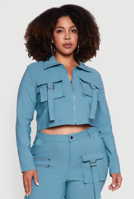 Plus Size Hyper Stretch Zip Front Cropped Jacket sold by Rainbow