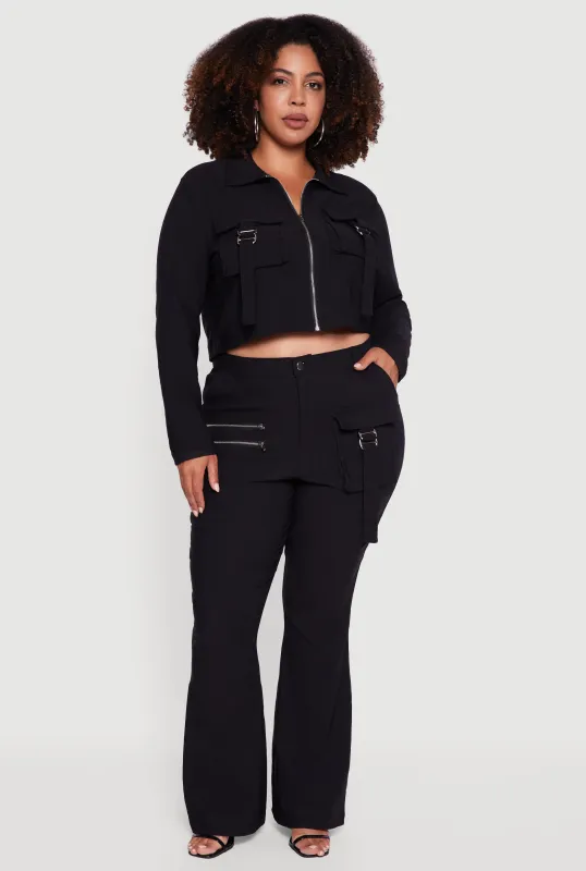 Plus Size Zip Detail Flare Leg Pants with Cargo Pocket sold by Rainbow