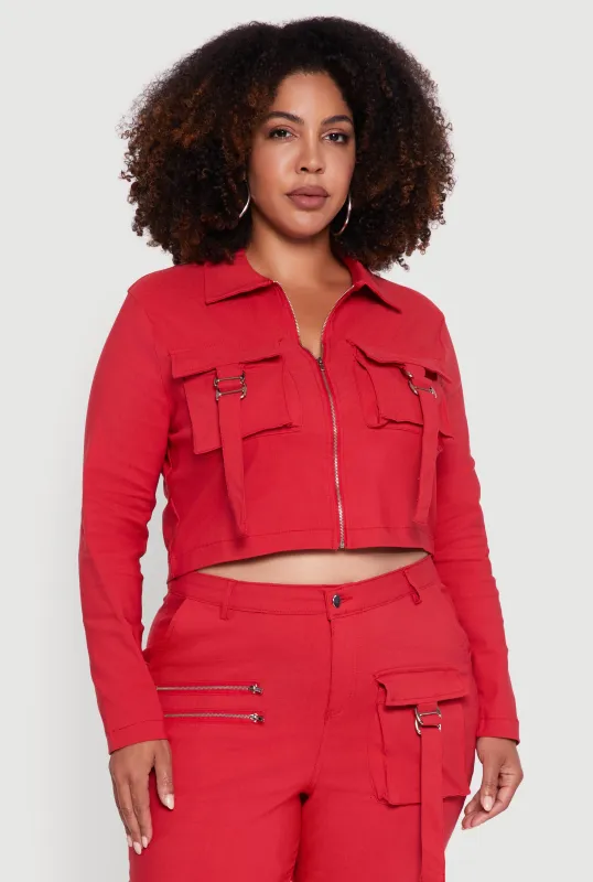 Plus Size Hyper Stretch Zip Front Cropped Jacket sold by Rainbow