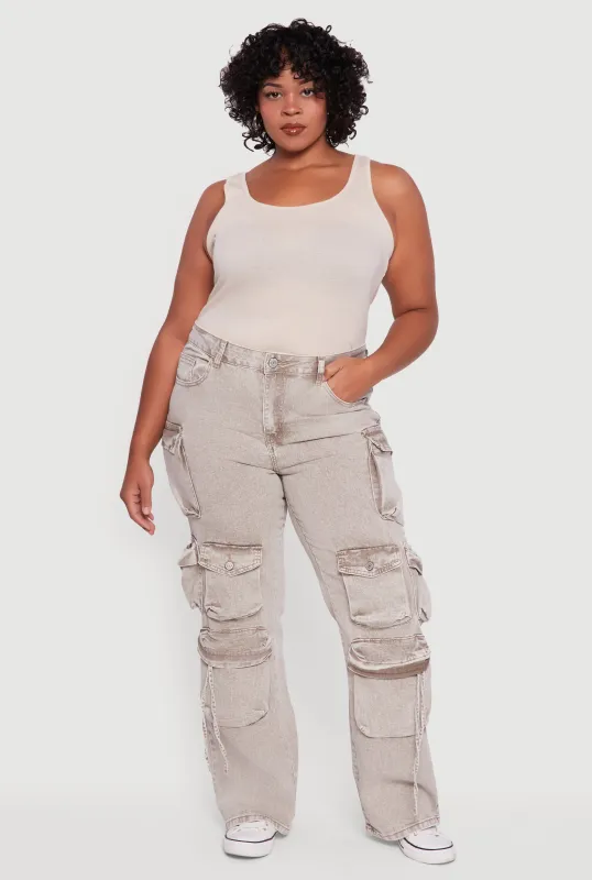 Plus Size VIP Mineral Wash Straight Leg Utility Jeans sold by Rainbow