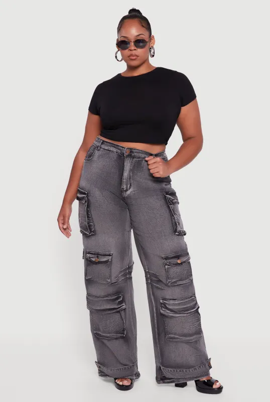 Plus Size Mineral Wash Utility Jeans sold by Rainbow