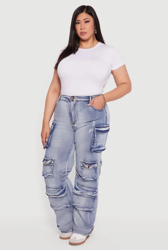 Plus Size Mineral Wash Utility Jeans sold by Rainbow