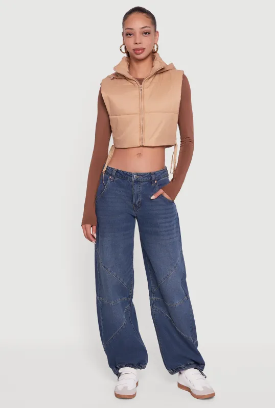 Hooded Cropped Puffer Vest with Open Tie Sides sold by Rainbow