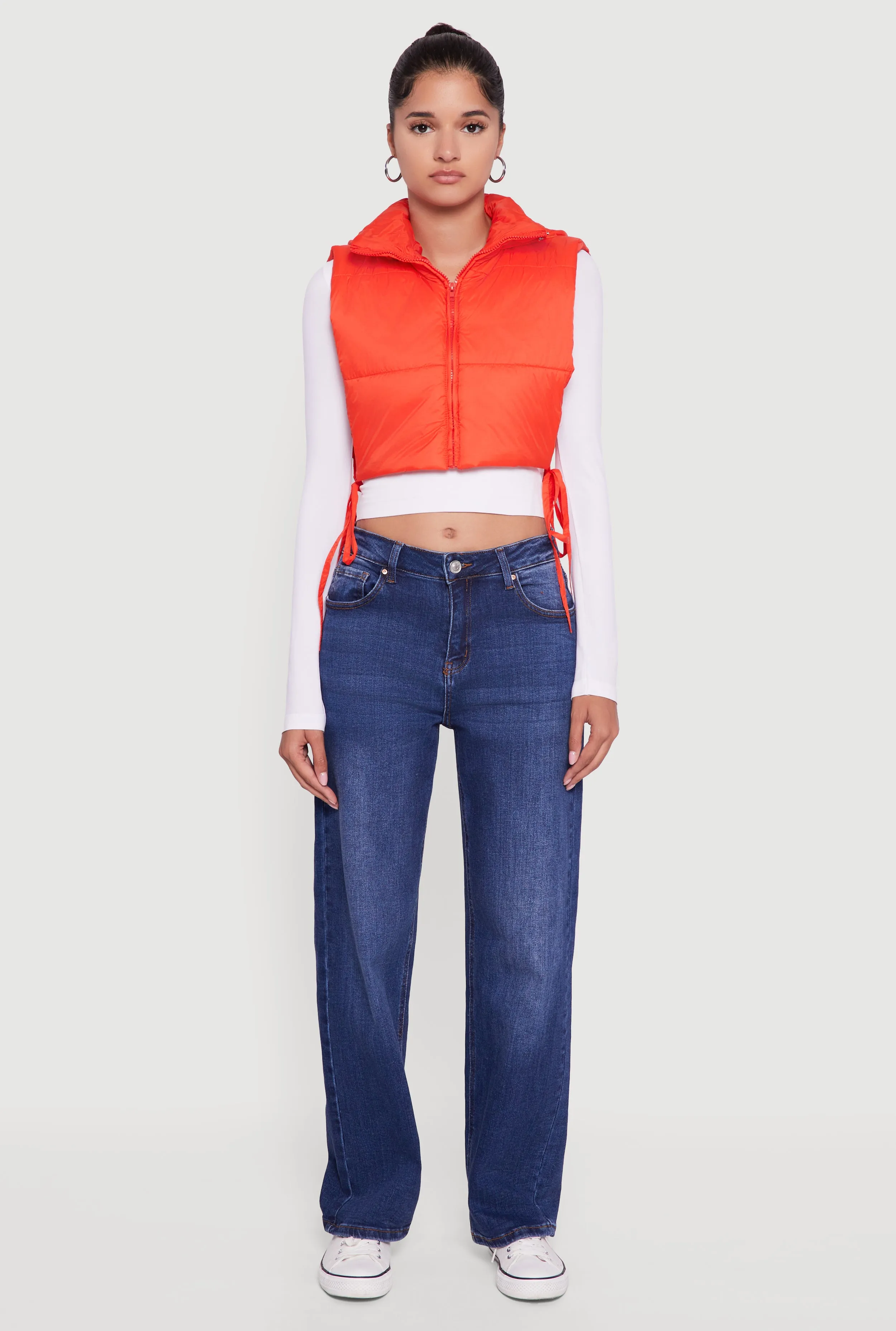 Hooded Cropped Puffer Vest with Open Tie Sides sold by Rainbow product image thumbnail 3