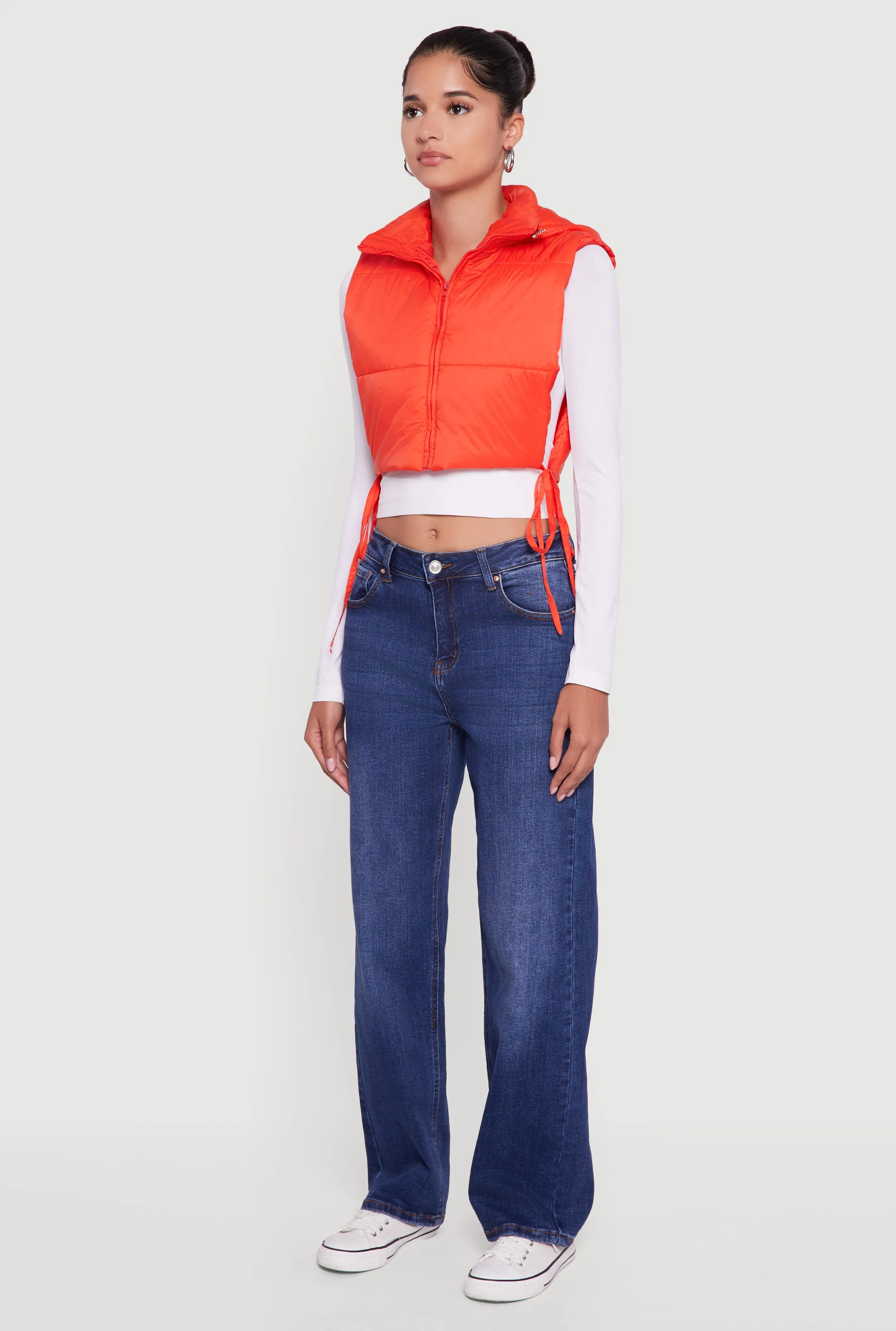 Hooded Cropped Puffer Vest with Open Tie Sides sold by Rainbow product image thumbnail 5