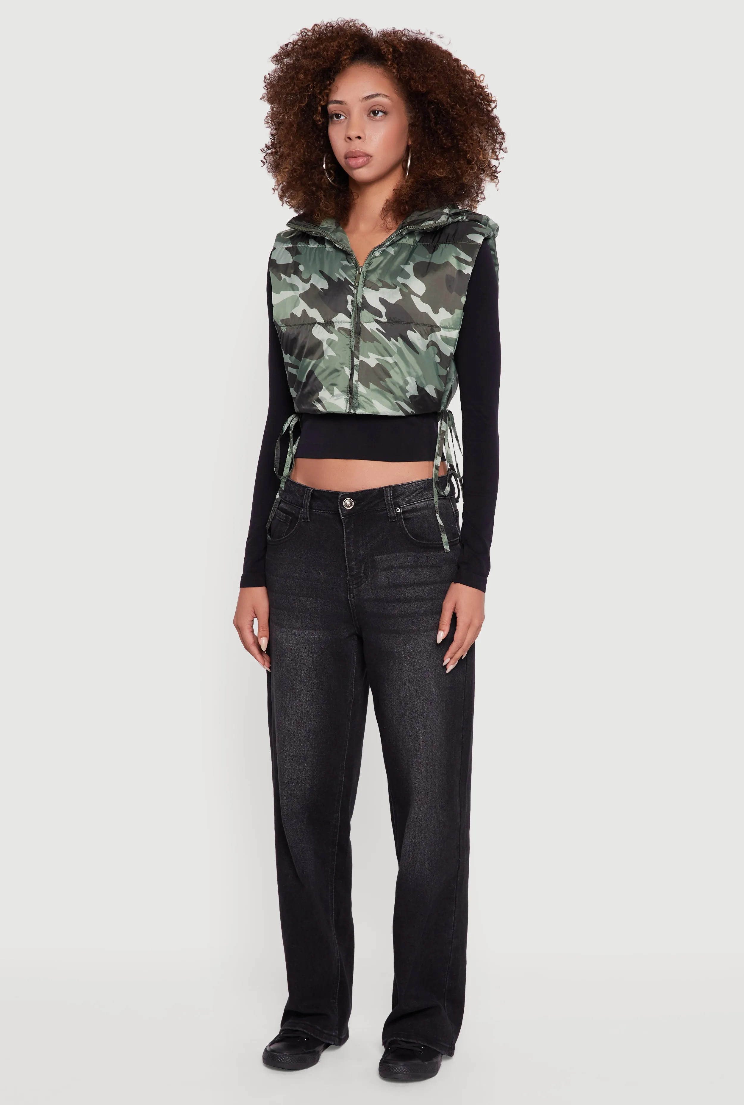 Hooded Cropped Puffer Vest with Open Tie Sides sold by Rainbow product image thumbnail 5