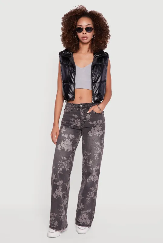 Drawstring Hem Cropped Zip Front Puffer Vest sold by Rainbow