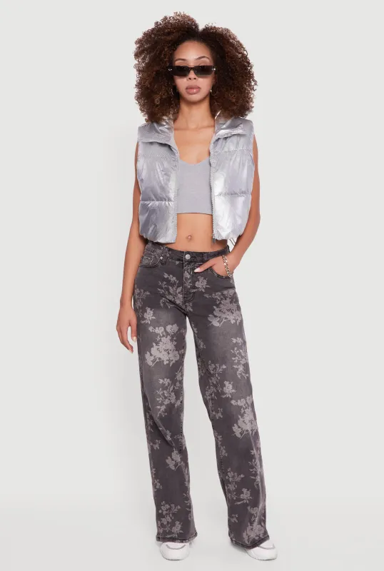 Drawstring Hem Cropped Zip Front Puffer Vest sold by Rainbow