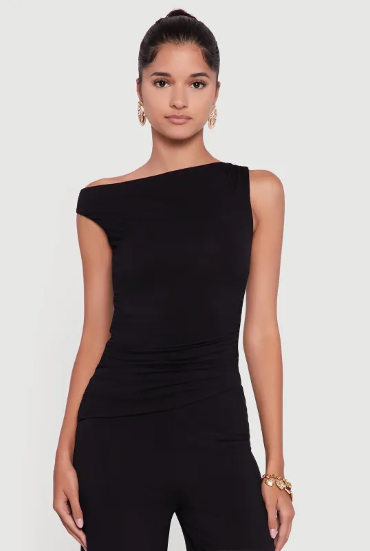 Almost Famous One Shoulder Ruched Side Blouse sold by Rainbow