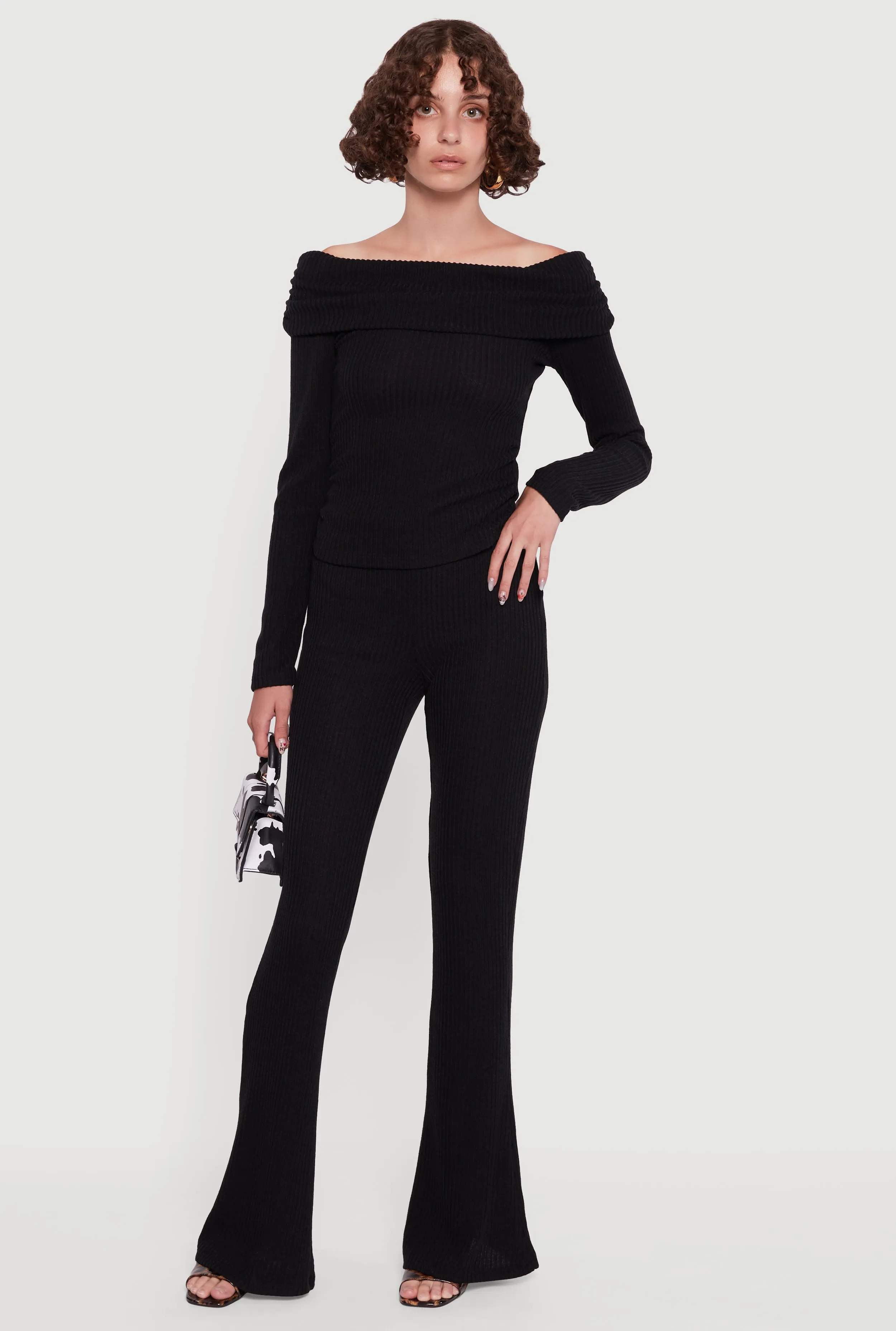 Ribbed Knit Flare Leg Casual Pants sold by Rainbow