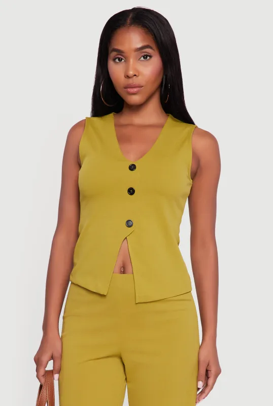 Crepe Knit V-Neck Front Slit Blazer Vest sold by Rainbow