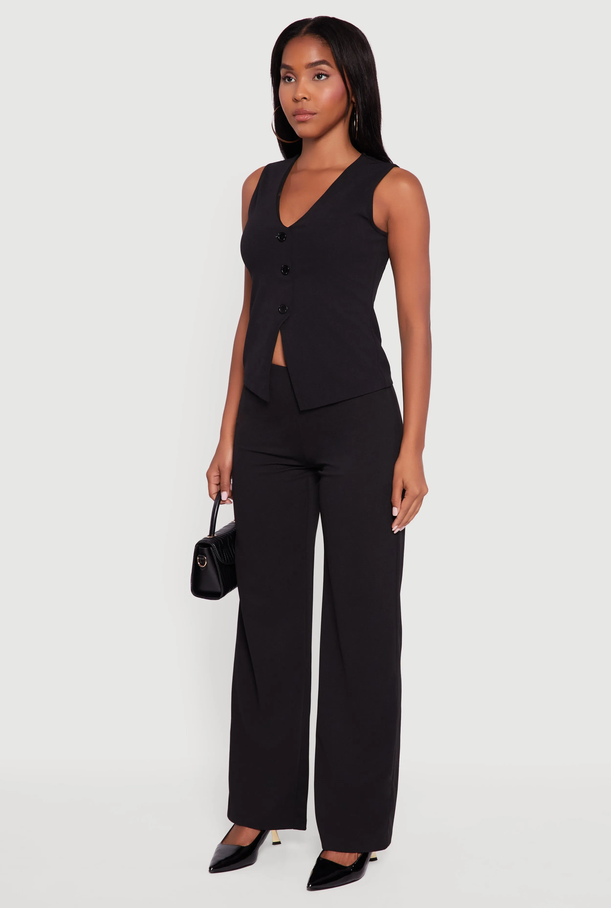 Crepe Knit V-Neck Front Slit Blazer Vest sold by Rainbow product image thumbnail 5