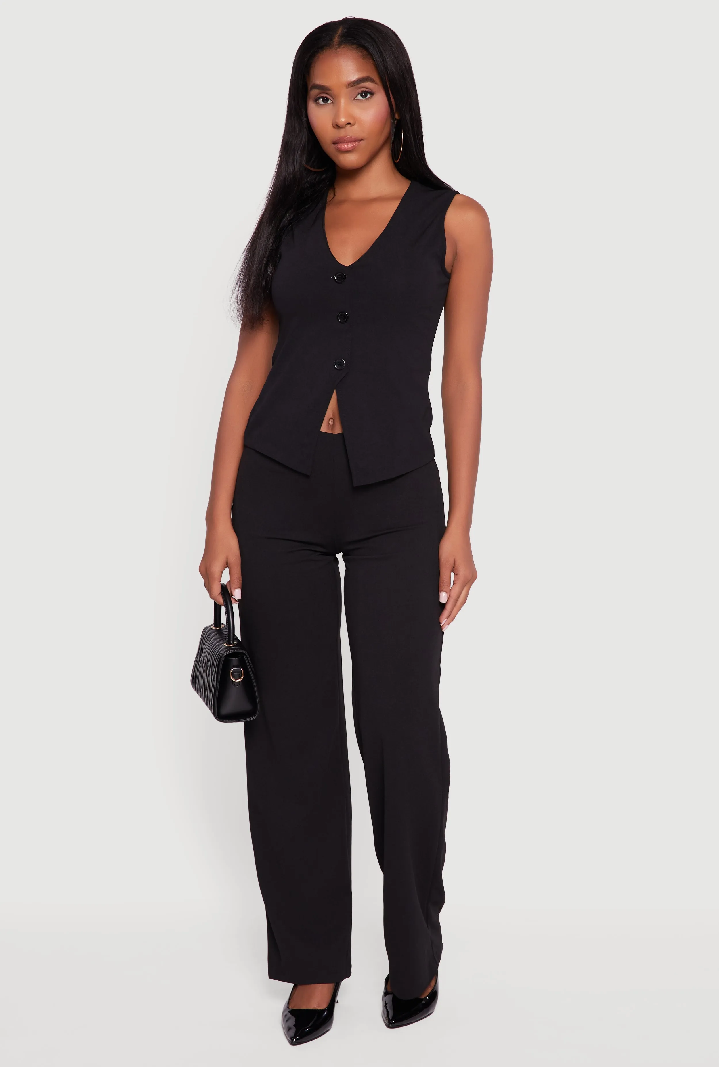 Crepe Knit V-Neck Front Slit Blazer Vest sold by Rainbow product image thumbnail 2