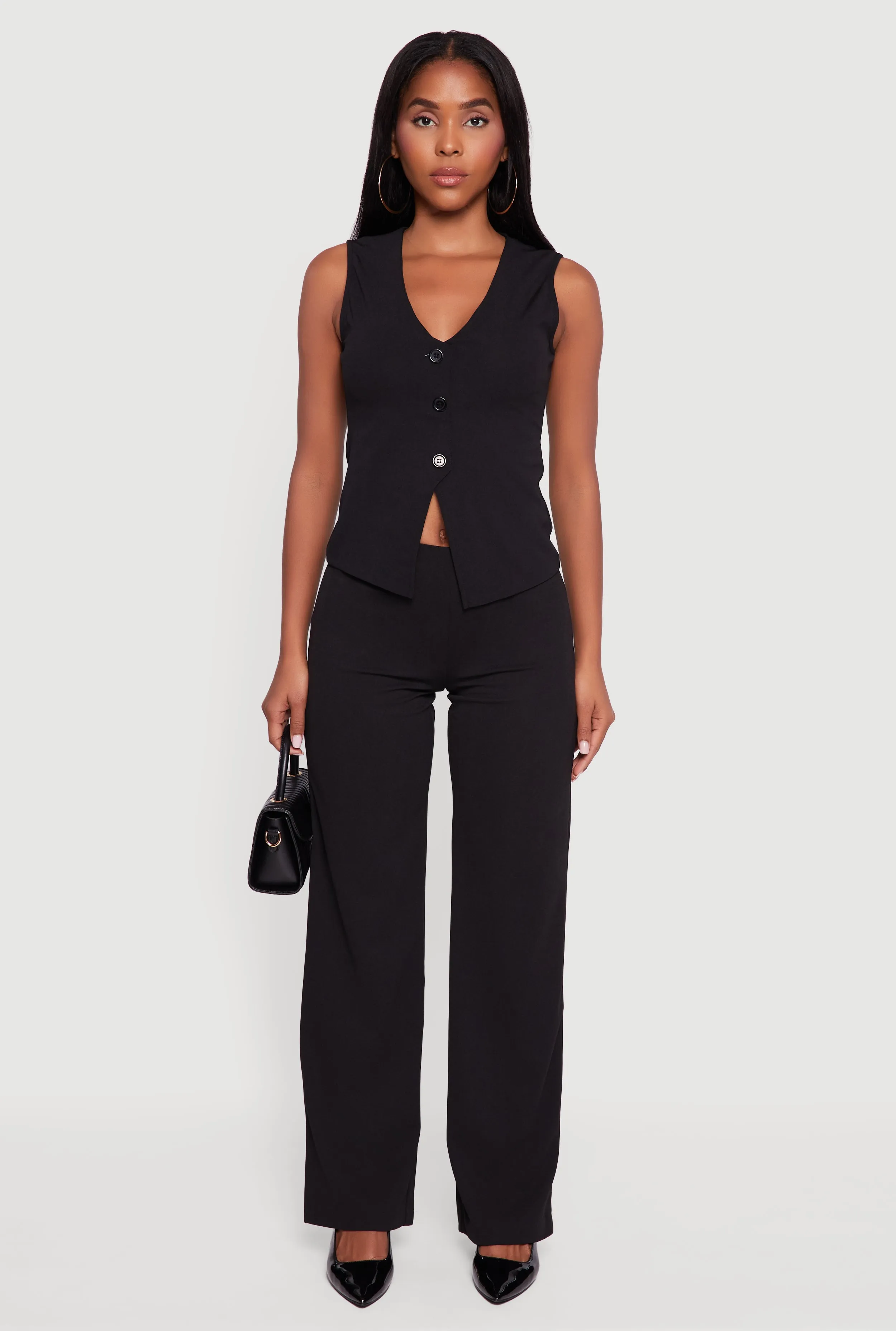 Crepe Knit V-Neck Front Slit Blazer Vest sold by Rainbow product image thumbnail 3