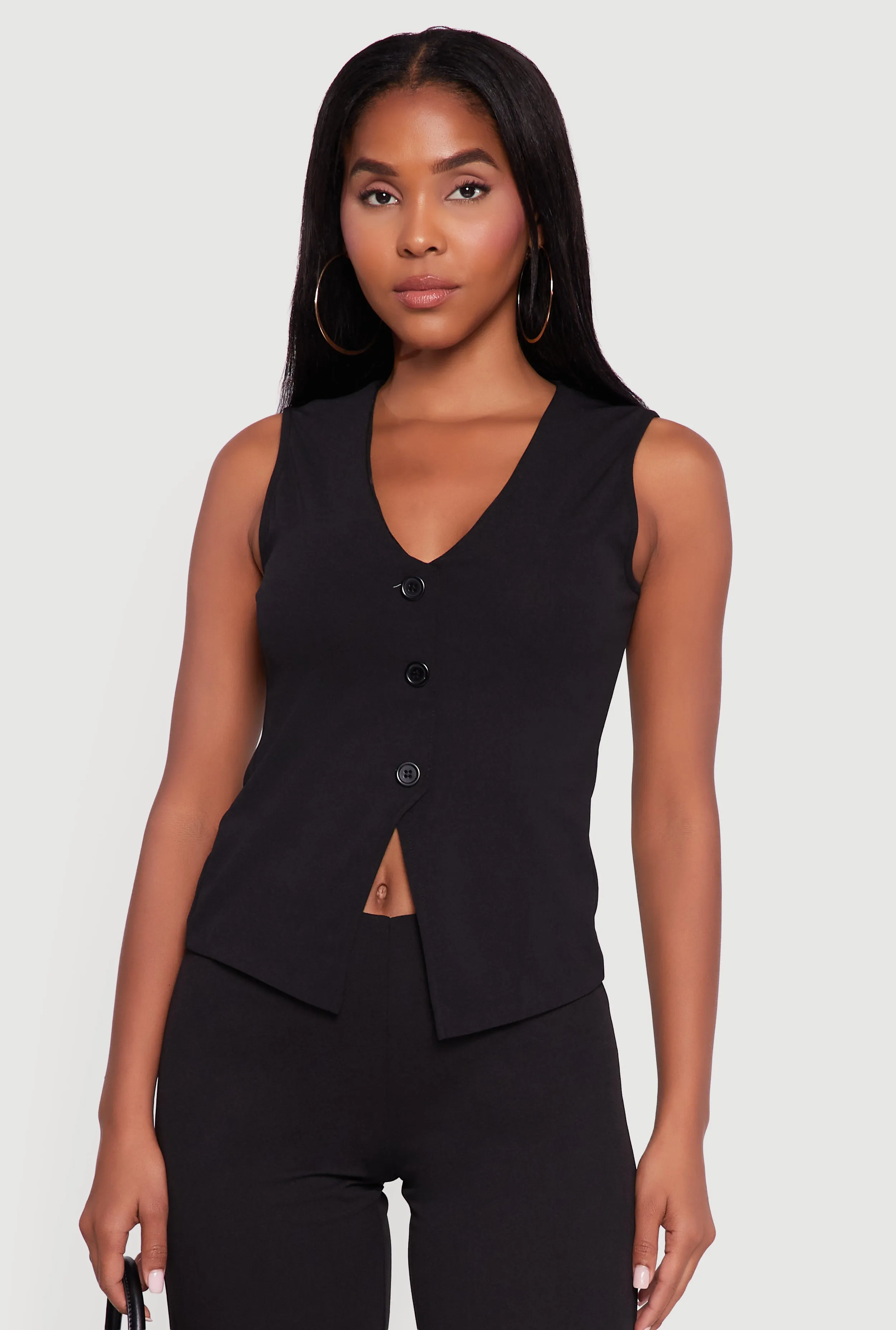 Crepe Knit V-Neck Front Slit Blazer Vest sold by Rainbow