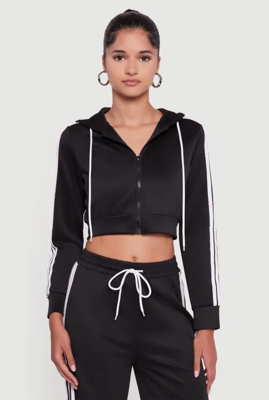 Contrast Trim Hooded Zip Front Cropped Jacket sold by Rainbow