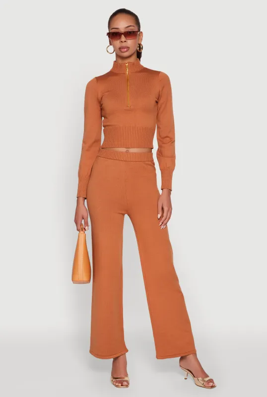 Rib Knit High Waisted Wide Leg Casual Pants sold by Rainbow