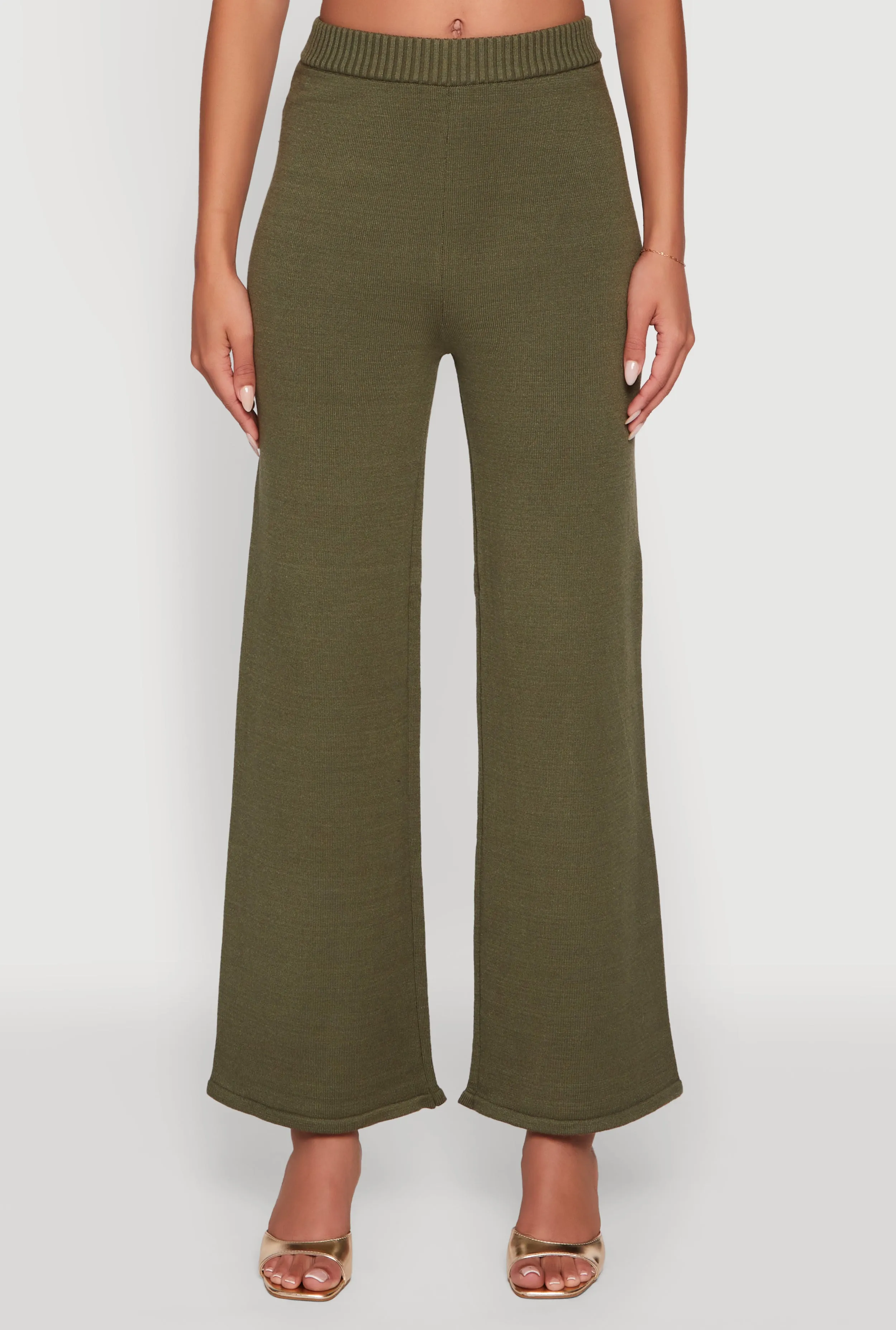 Rib Knit High Waisted Wide Leg Casual Pants sold by Rainbow product image thumbnail 3