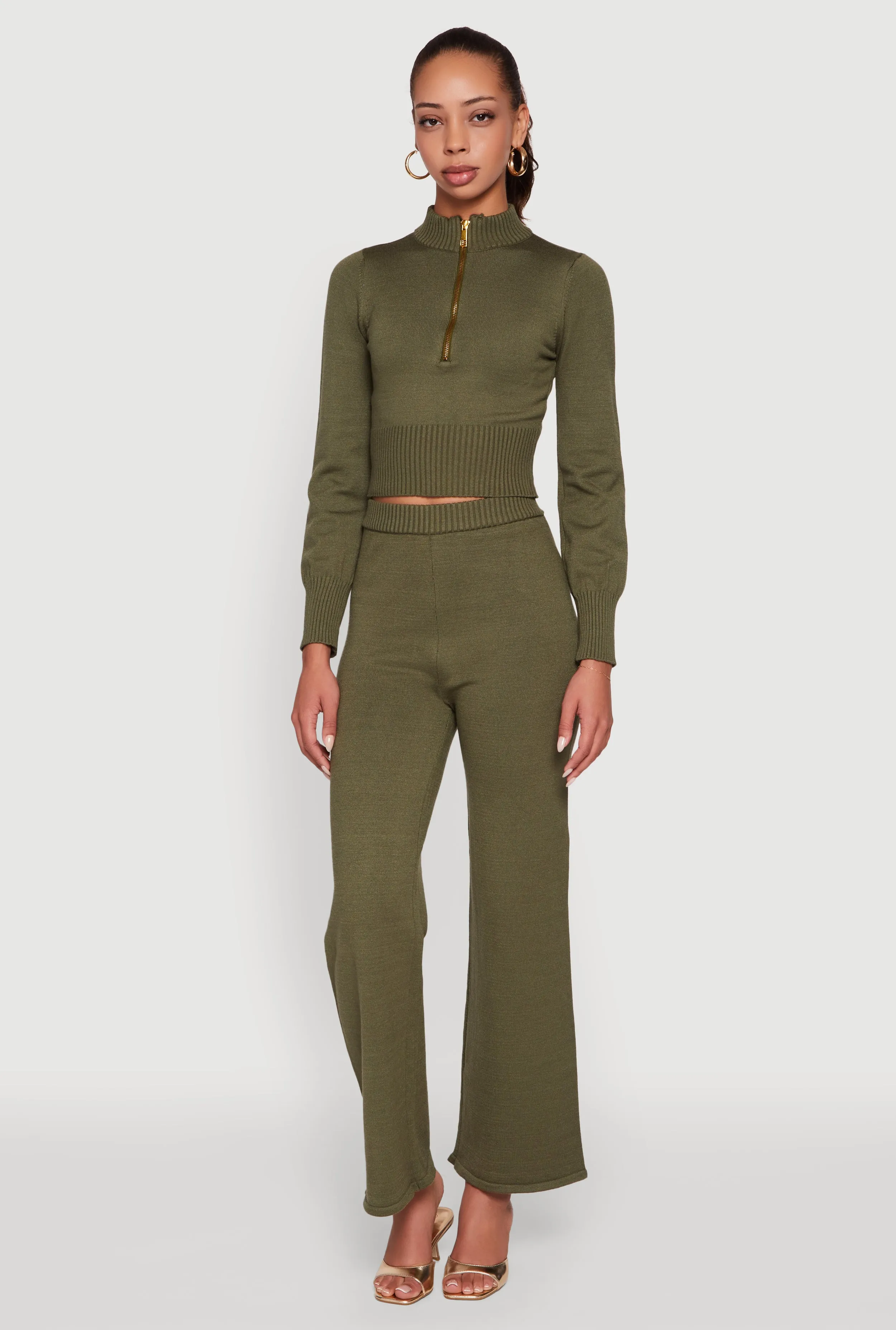 Rib Knit High Waisted Wide Leg Casual Pants sold by Rainbow