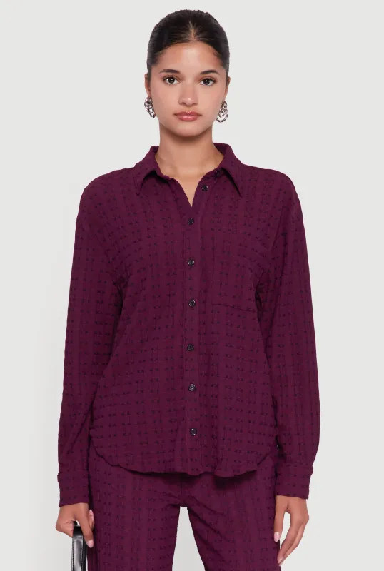 Textured Knit Decorative Stitch Button Front Shirt sold by Rainbow