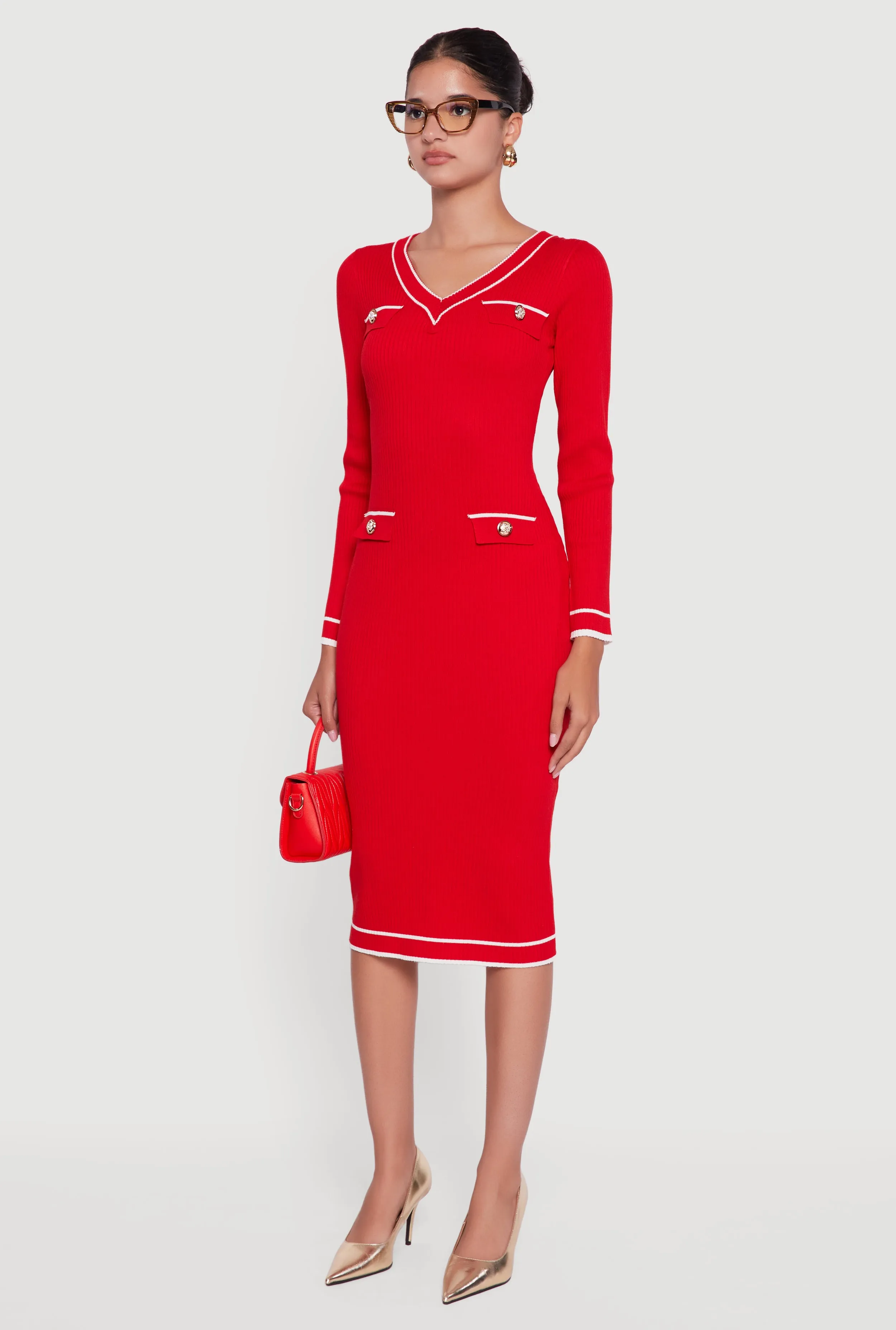 Contrast Trim Pocket Detail Long Sleeve Sweater Dress sold by Rainbow product image thumbnail 3