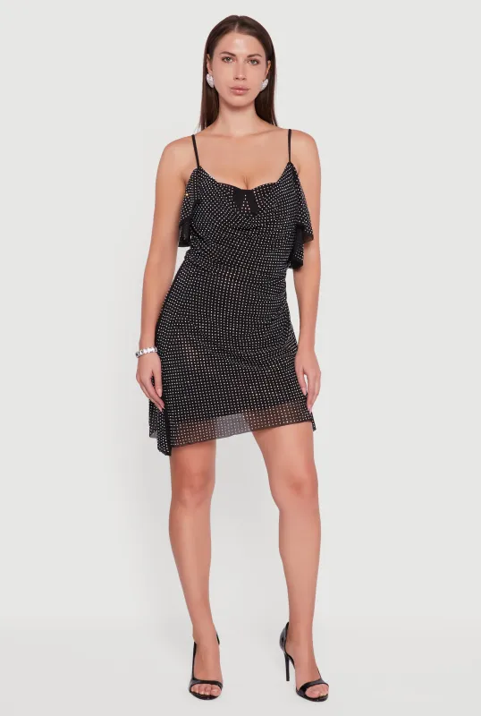 Rhinestone Mesh Padded Cup Cowl Neck Bustier Dress sold by Rainbow