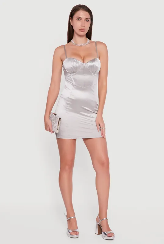 Satin Sleeveless Sweetheart Bustier Dress sold by Rainbow