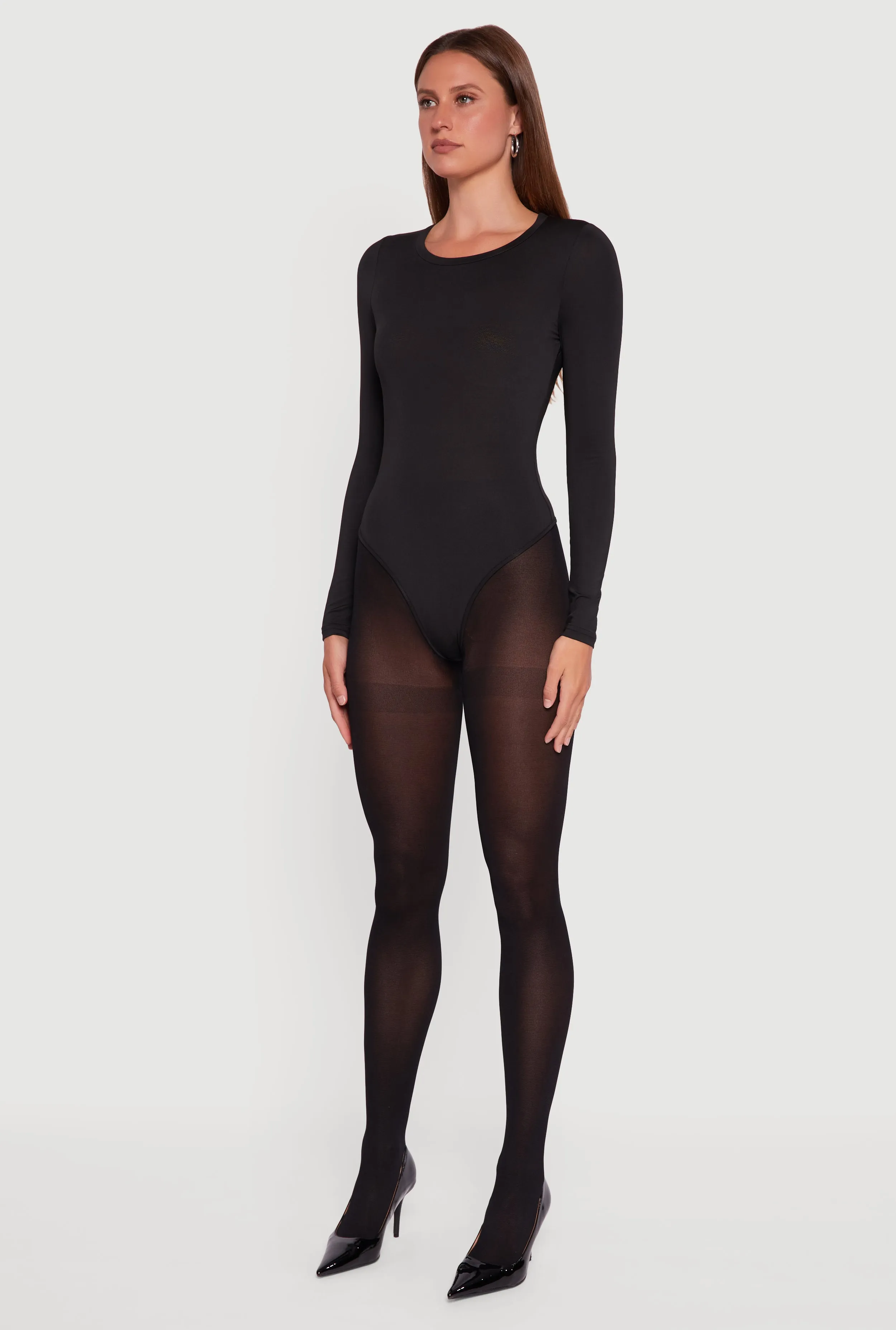 Basic Curve Hugging Long Sleeve Crew Neck Bodysuit sold by Rainbow product image thumbnail 5