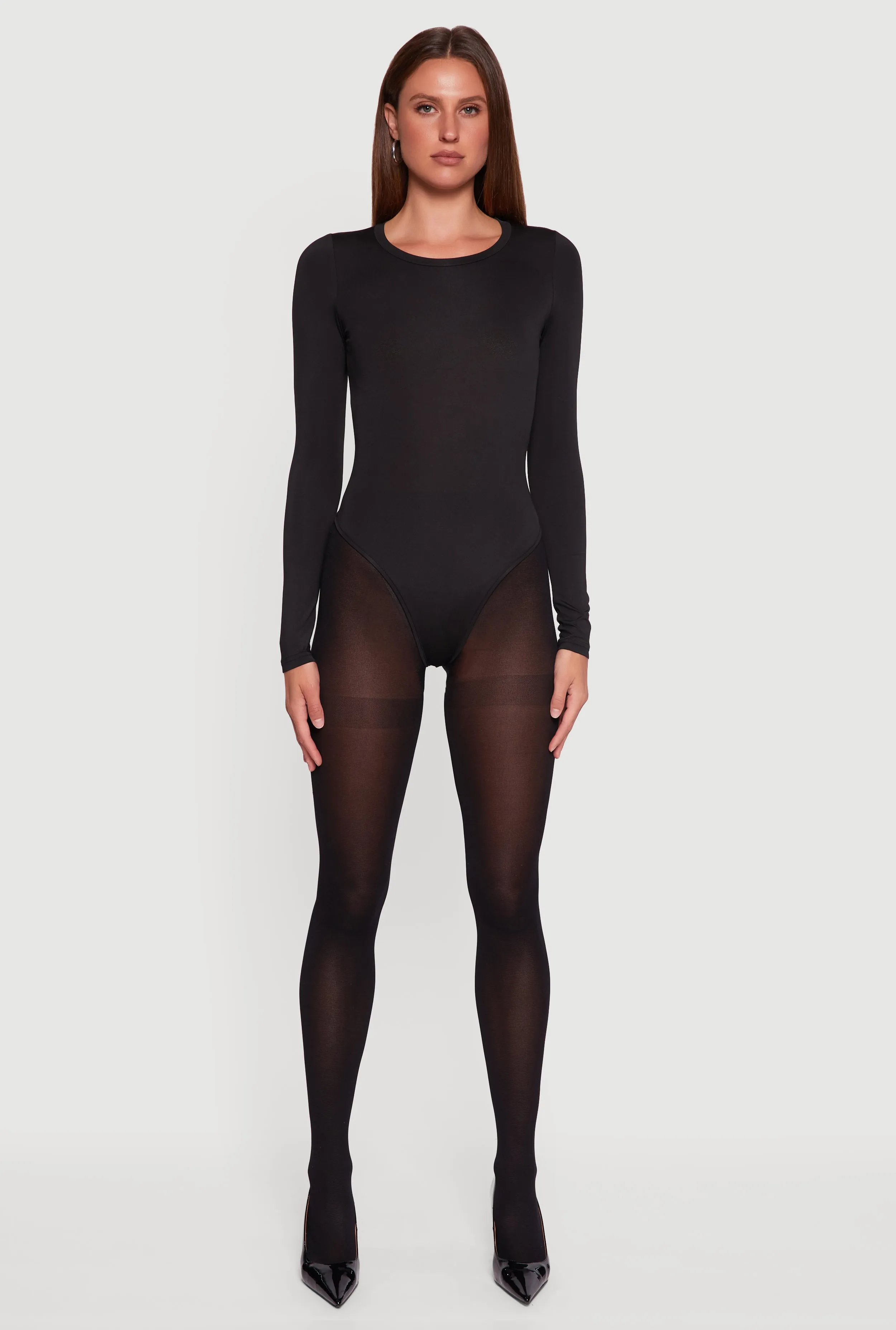 Basic Curve Hugging Long Sleeve Crew Neck Bodysuit sold by Rainbow product image thumbnail 3
