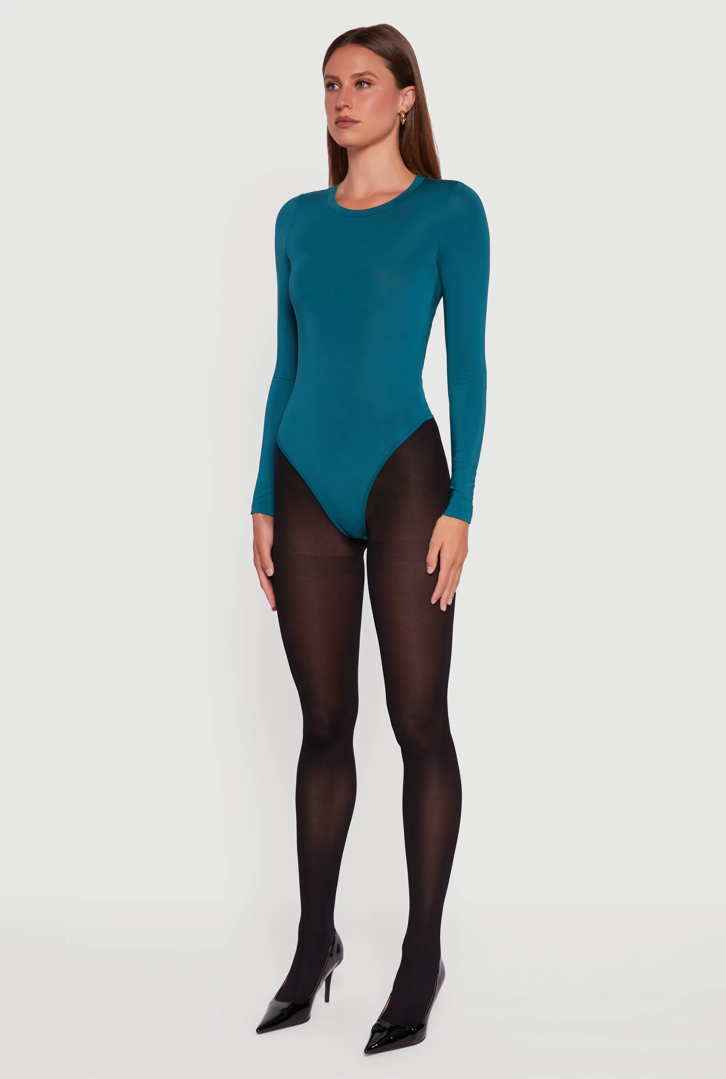 Basic Curve Hugging Long Sleeve Crew Neck Bodysuit sold by Rainbow product image thumbnail 5