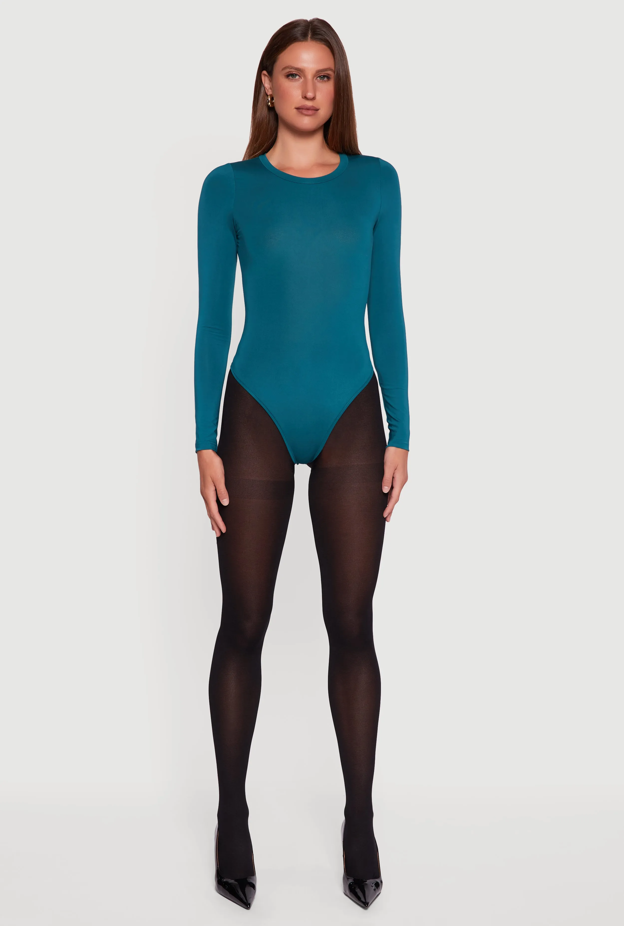 Basic Curve Hugging Long Sleeve Crew Neck Bodysuit sold by Rainbow product image thumbnail 3