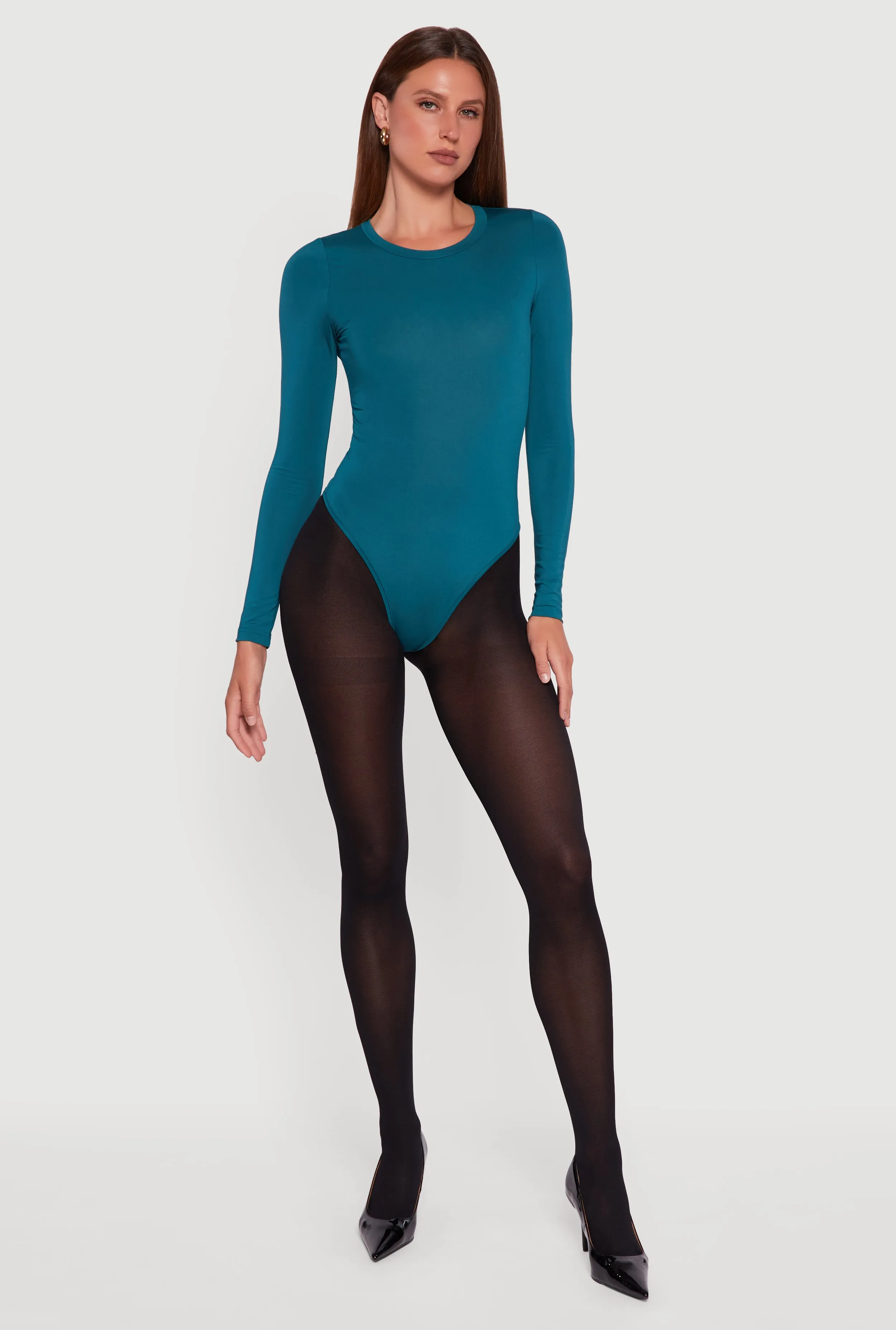 Basic Curve Hugging Long Sleeve Crew Neck Bodysuit sold by Rainbow
