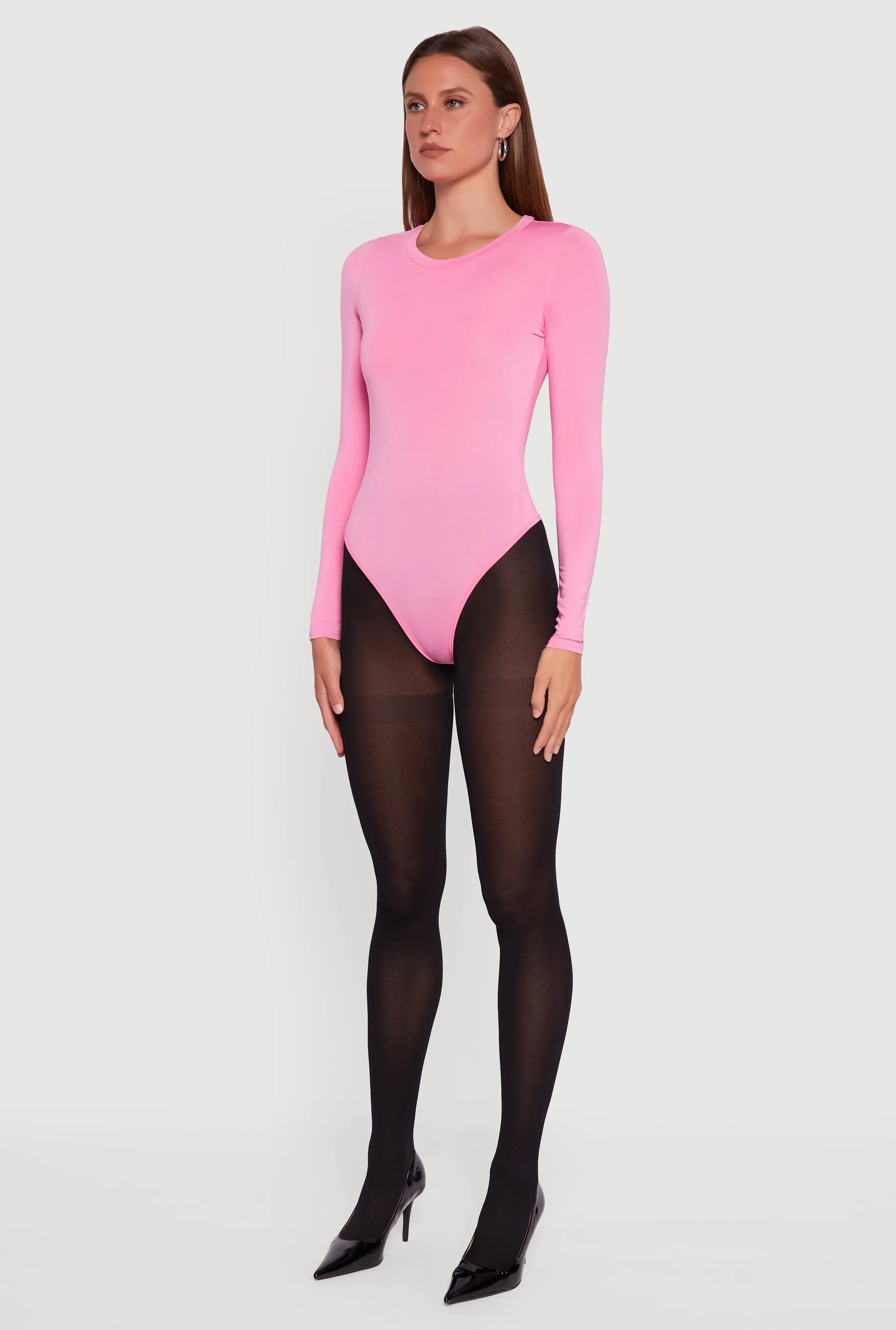 Basic Curve Hugging Long Sleeve Crew Neck Bodysuit sold by Rainbow product image thumbnail 5