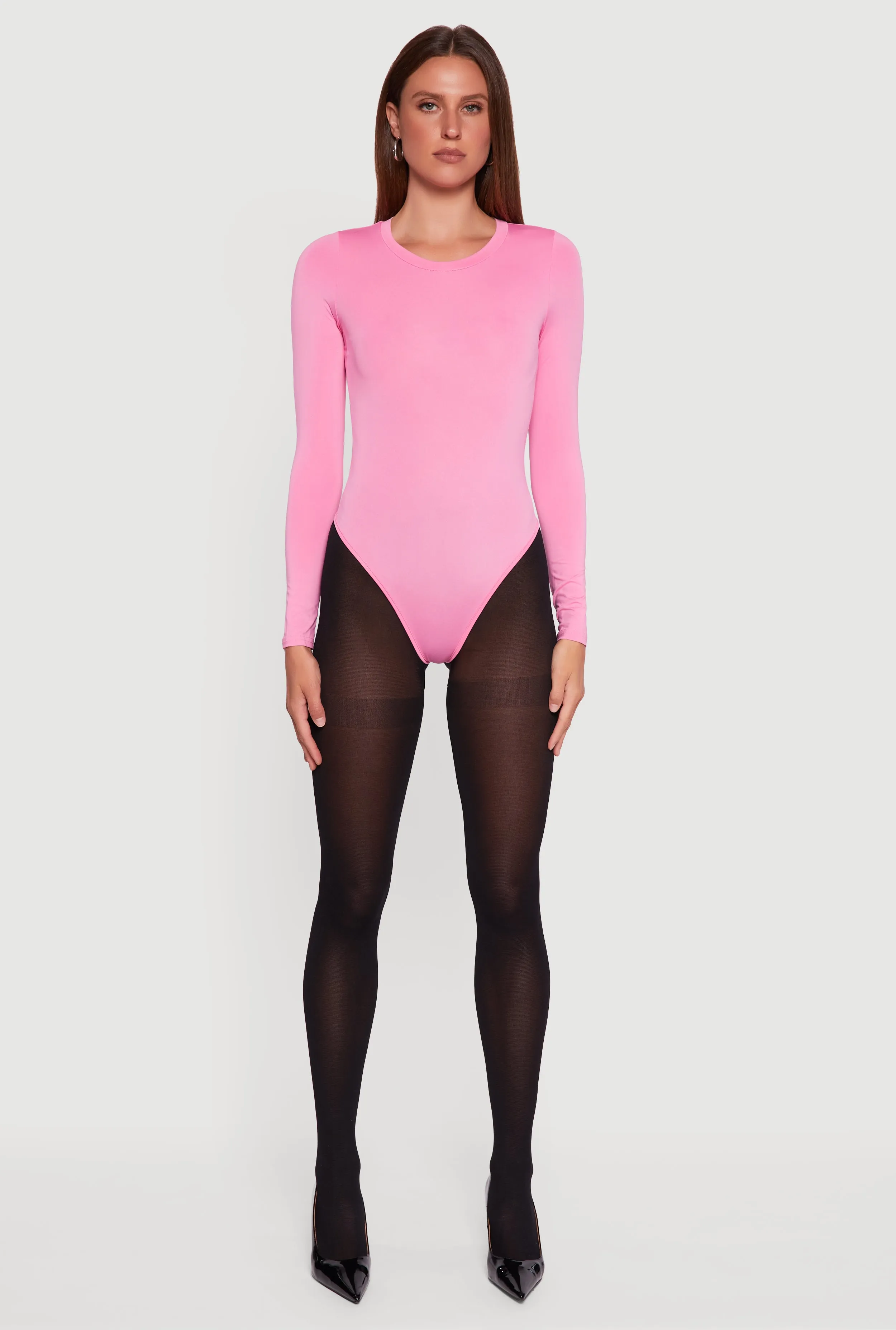 Basic Curve Hugging Long Sleeve Crew Neck Bodysuit sold by Rainbow product image thumbnail 3