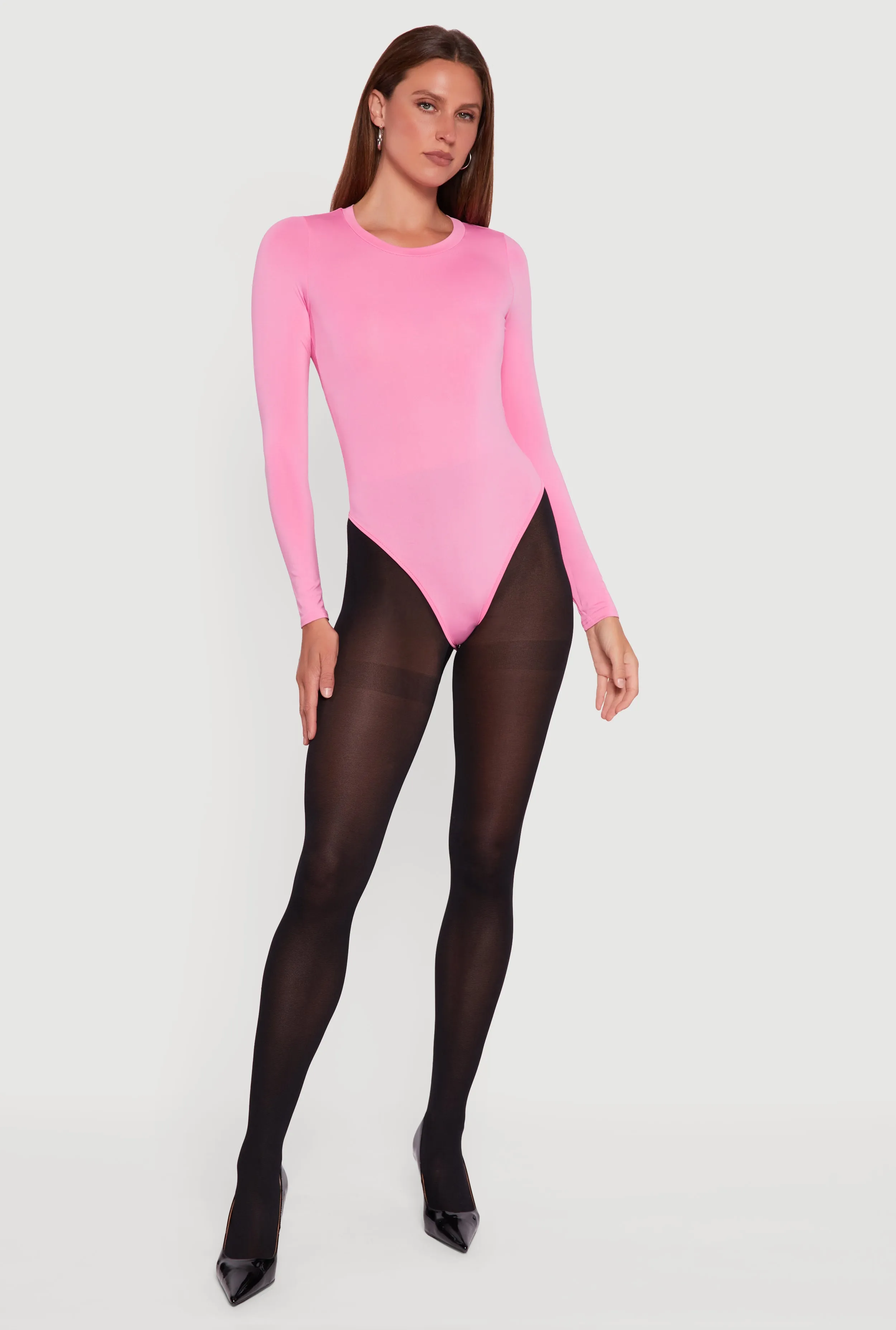 Basic Curve Hugging Long Sleeve Crew Neck Bodysuit sold by Rainbow