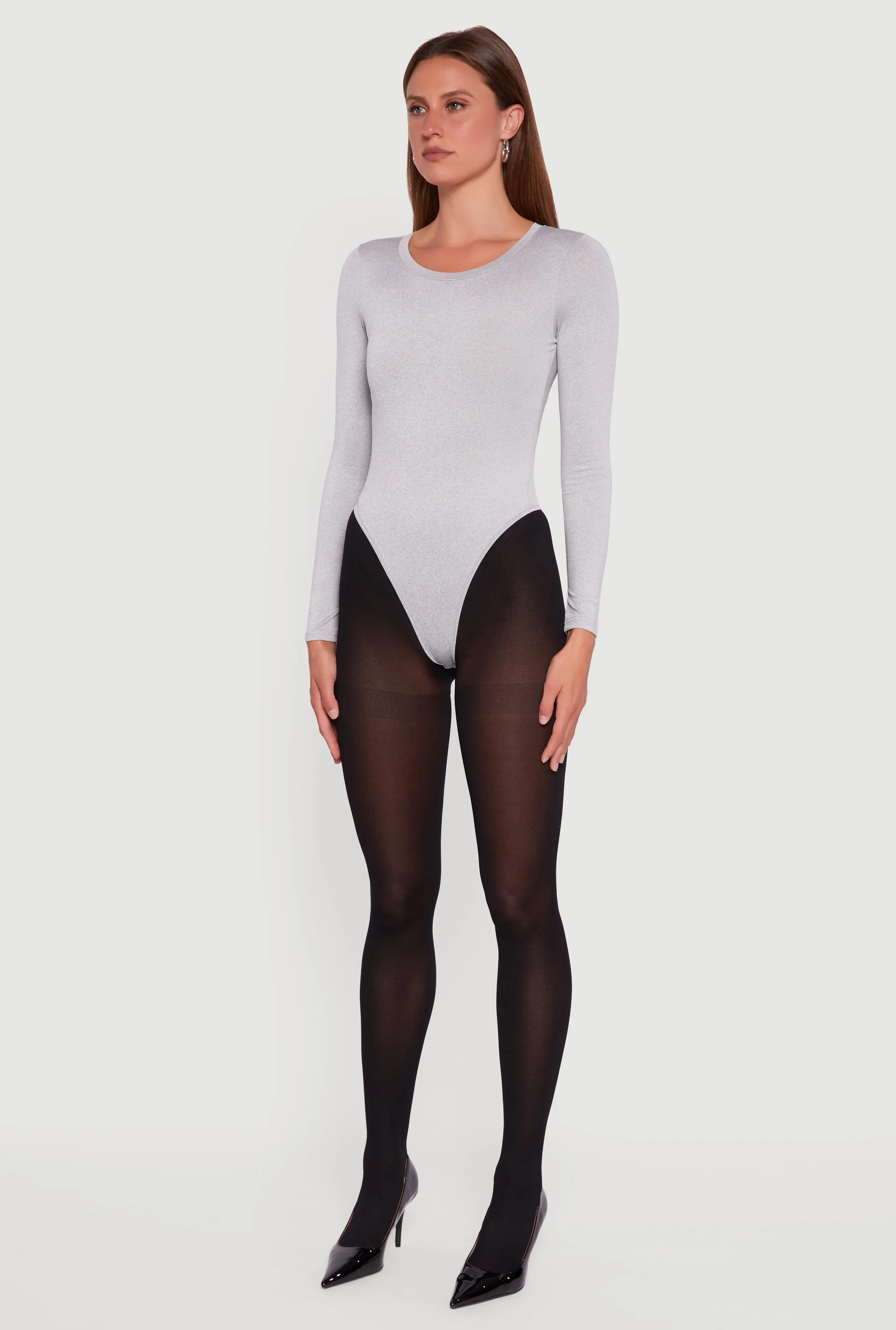 Basic Curve Hugging Long Sleeve Crew Neck Bodysuit sold by Rainbow product image thumbnail 5