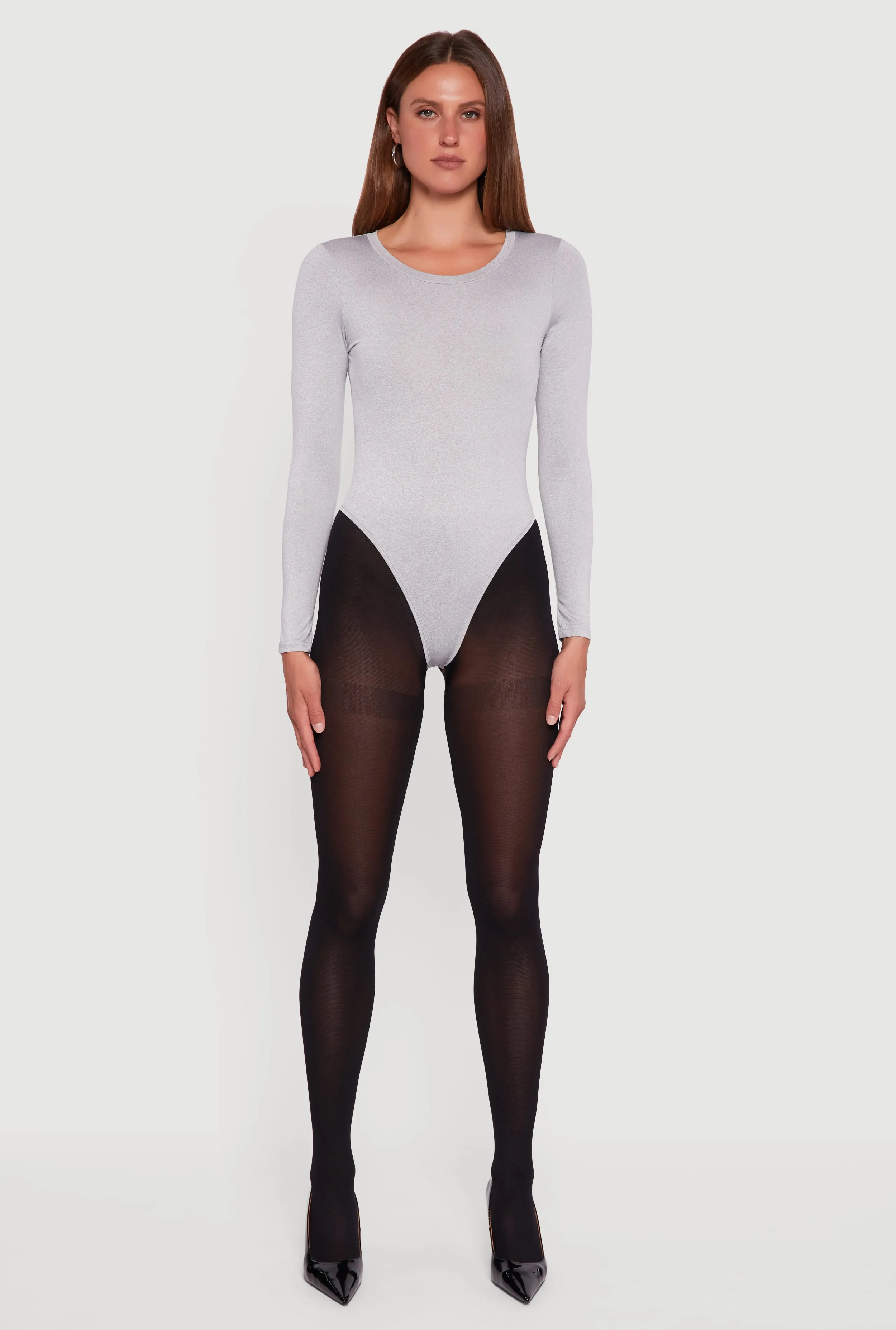 Basic Curve Hugging Long Sleeve Crew Neck Bodysuit sold by Rainbow product image thumbnail 3