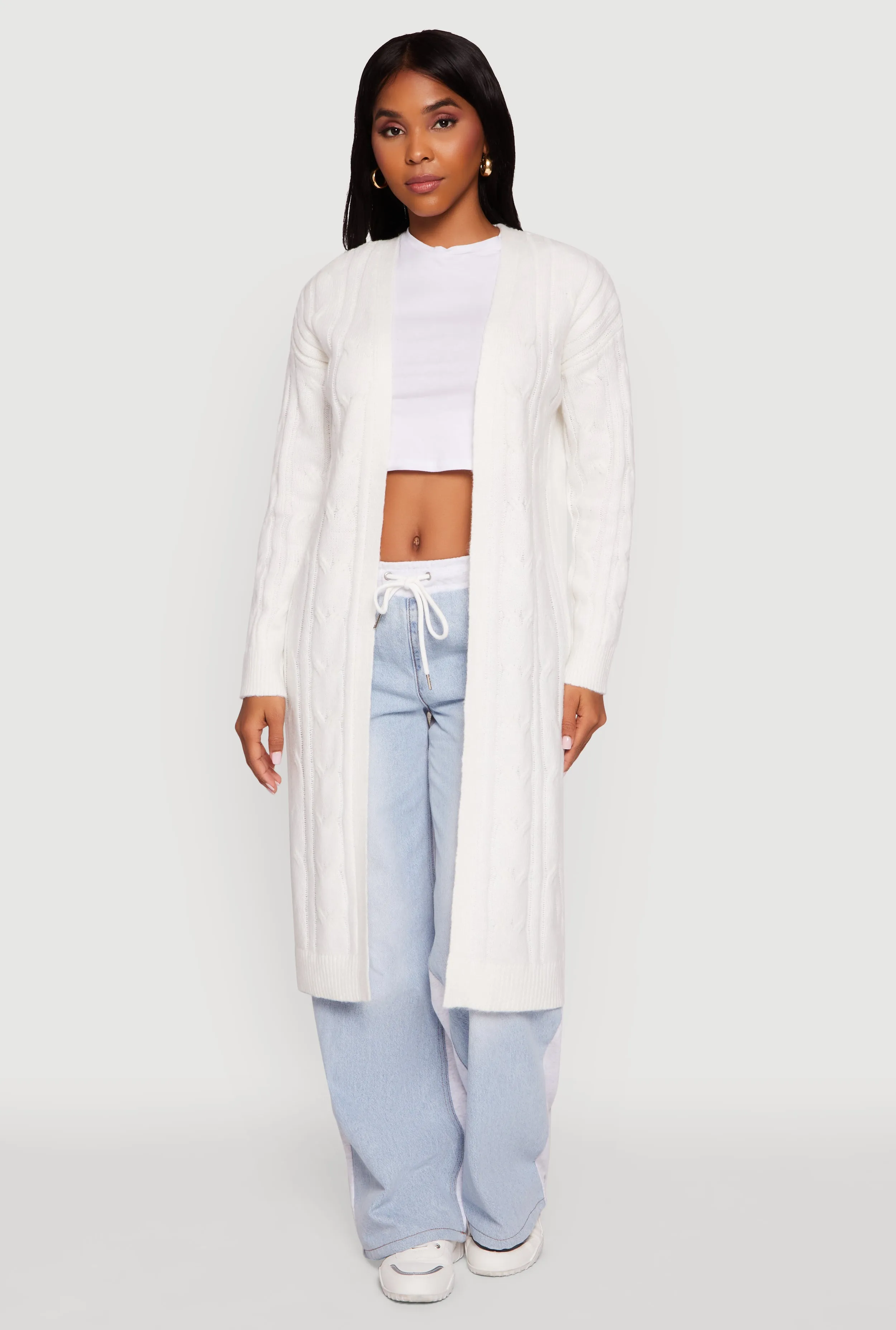 Cable Knit Open Front Long Cardigan sold by Rainbow product image thumbnail 3