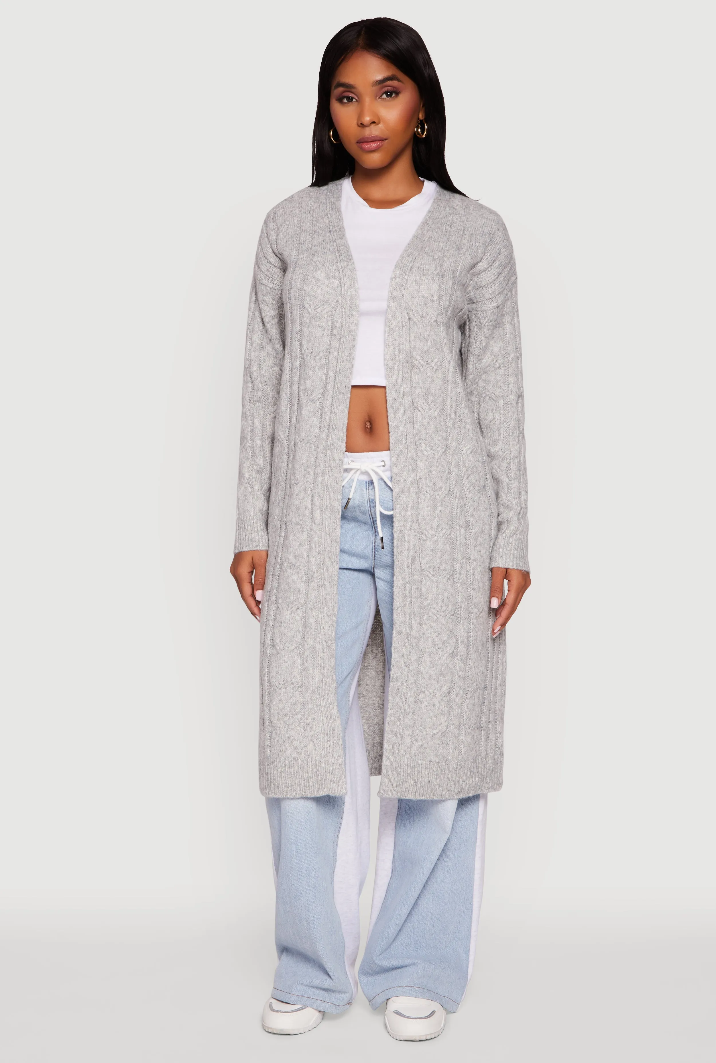 Cable Knit Open Front Long Cardigan sold by Rainbow product image thumbnail 2