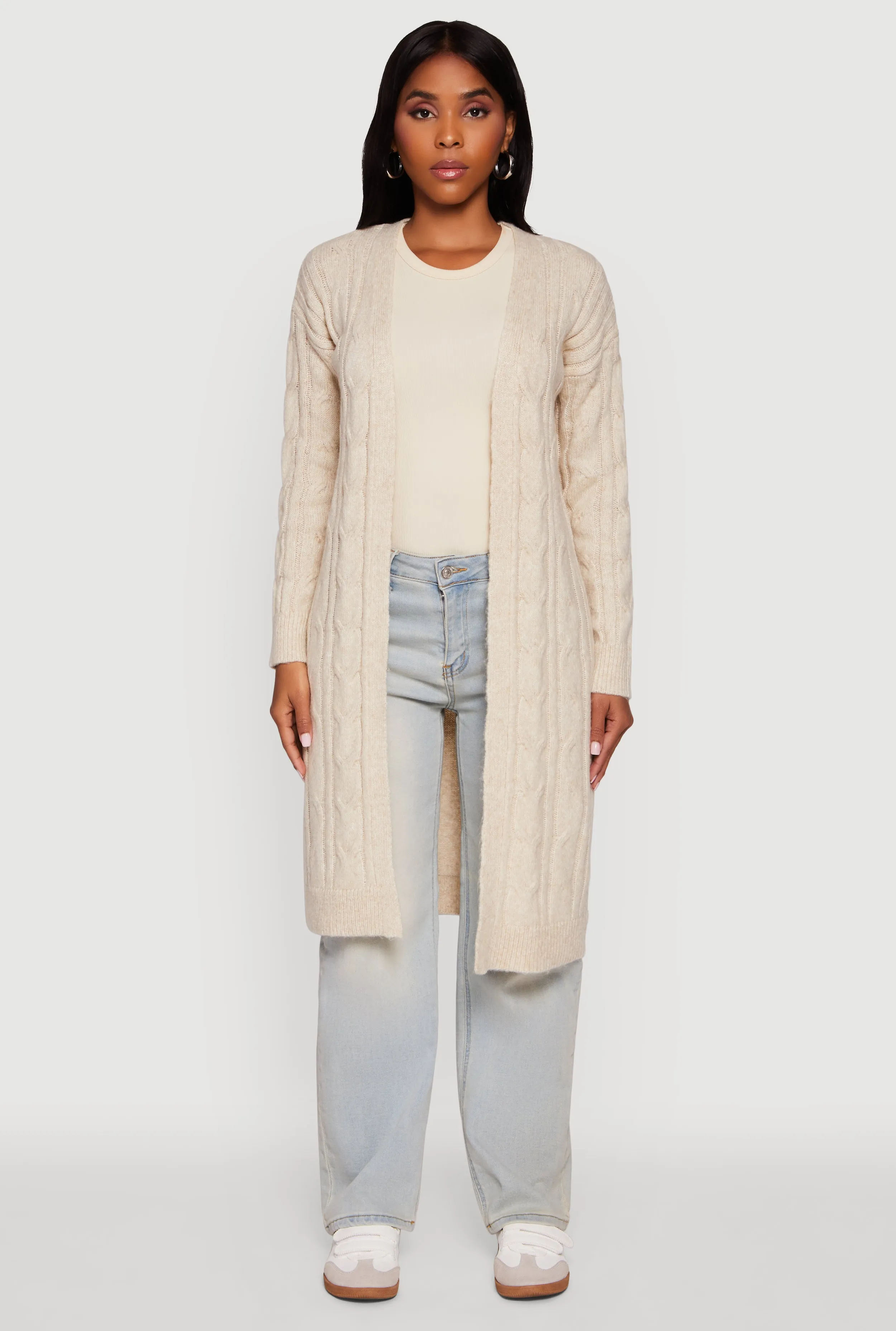 Cable Knit Open Front Long Cardigan sold by Rainbow product image thumbnail 2