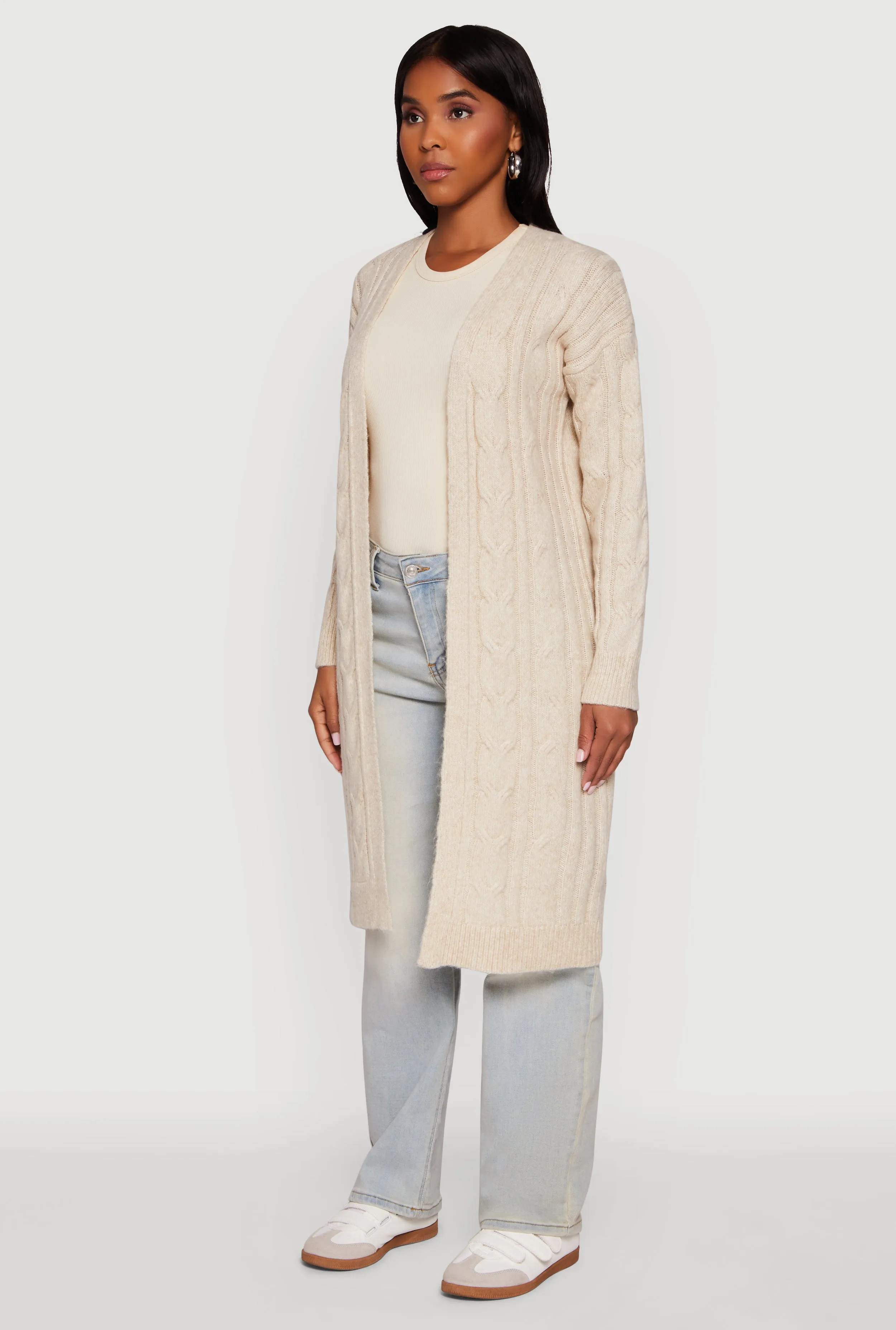 Cable Knit Open Front Long Cardigan sold by Rainbow product image thumbnail 3